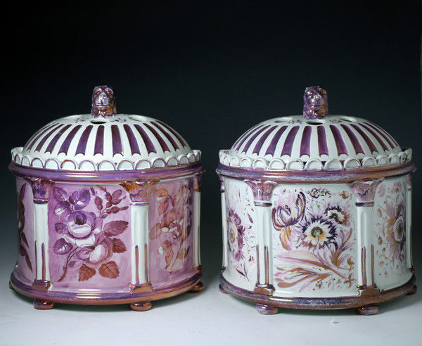 Pink lustre  crocus or bough pots English pottery early 19th century
