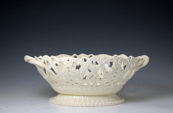 English creamware pottery basket with rope twist handles ,Staffordshire or Yorkshire late 18th century period 