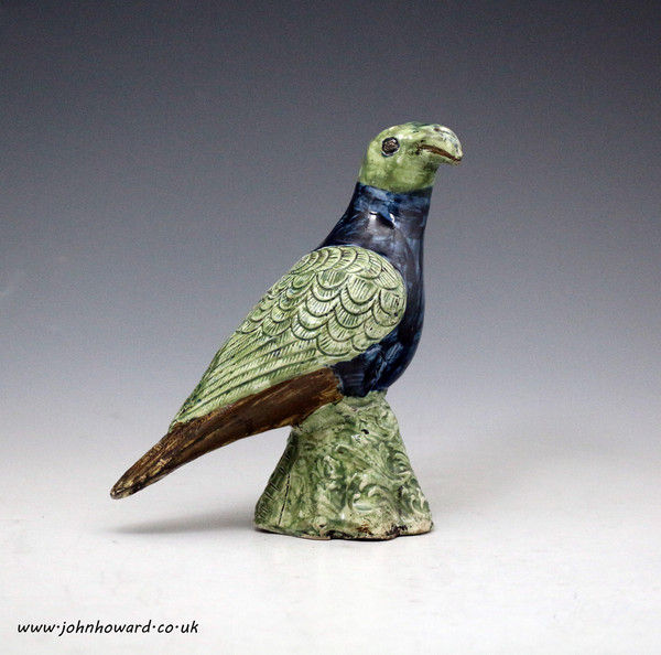 Staffordshire pottery figure of a hawk decorated with underglaze Pratt colours. circa 1770 period