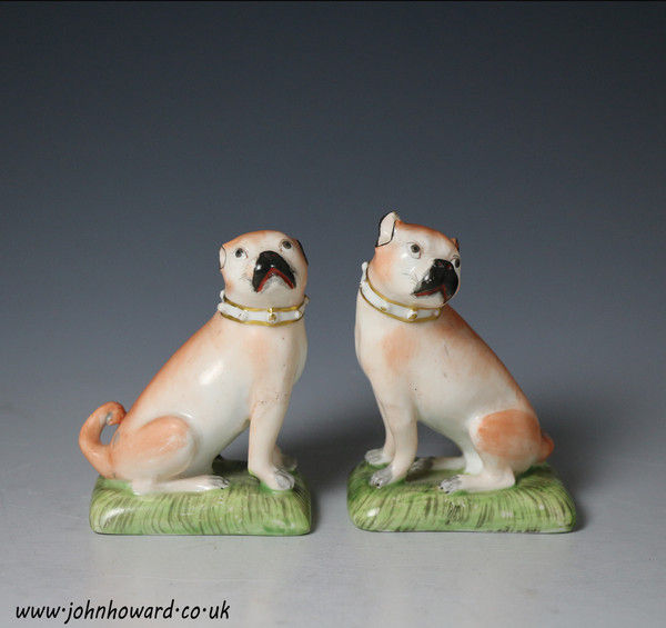 Pair Derby porcelain figures of Pug Dogs English .