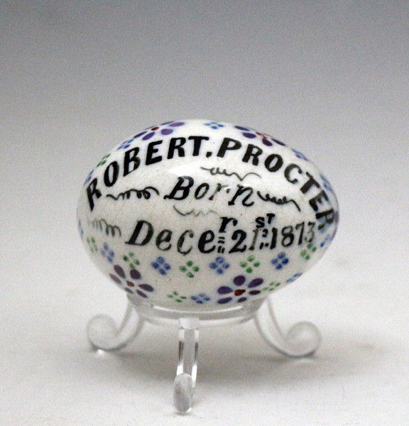 Antique Pottery egg named and dated  Robert.Procter 1873 , North East England