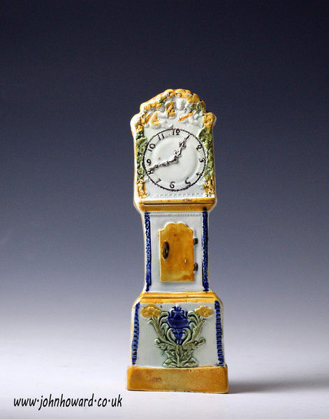 Antique English pottery Prattware model of a Grandfather Clock circa 1810 period