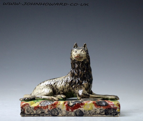 Staffordshire pearlware pottery figure of a wolf hound antique period early 19thc England.