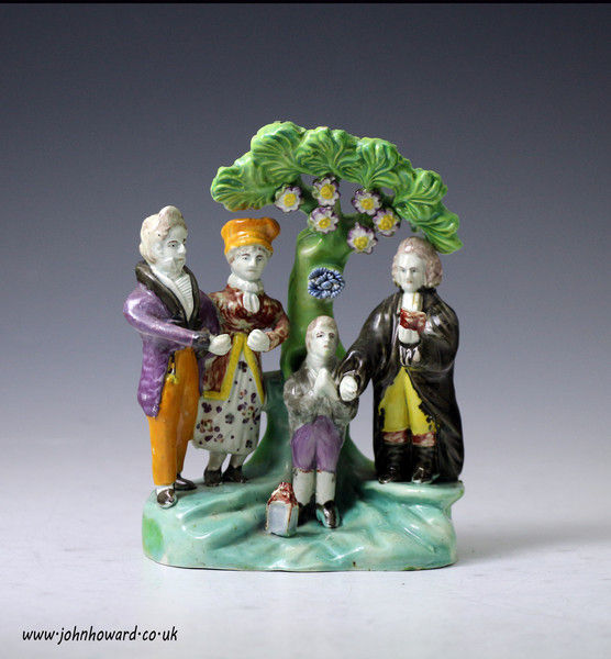 Antique Staffordshire pottery bocage pearlware figure group of  a Marraige