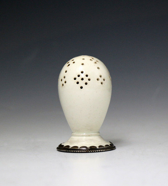 Antique Wedgwood creamware pottery sander with silver trim at base. c1775