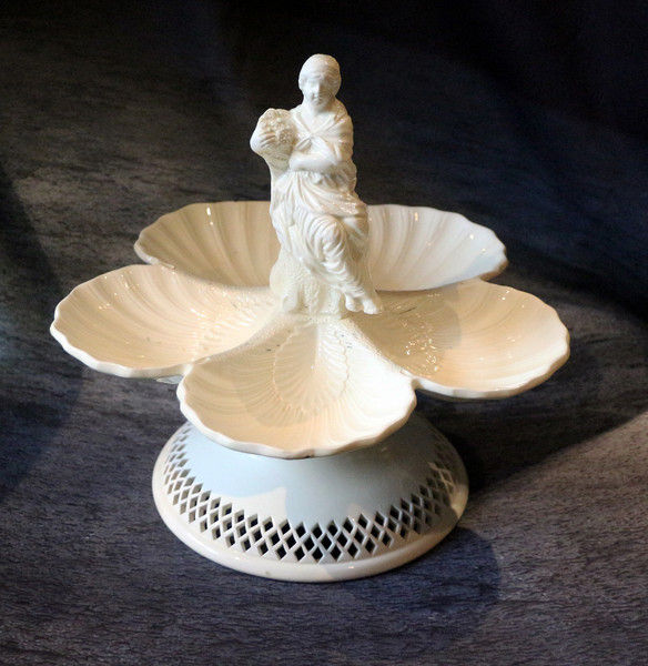 Antique 18th century English creamware pottery centre piece with figure symbolic of abundance