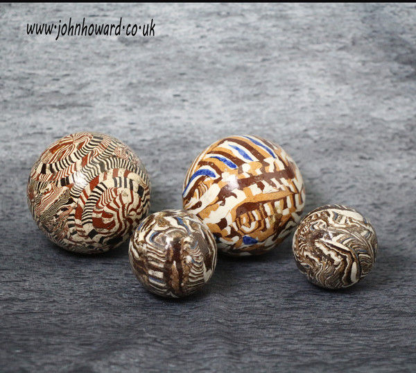 Agateware pottery balls variagated clays, Staffordshire late 18th century period