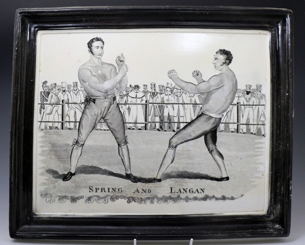 Spring and Langan pugilist commemorative pottery  plaque early 19th century