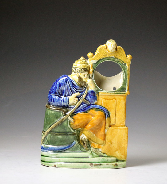 Antique English pottery prattware watch holder late 18th century.