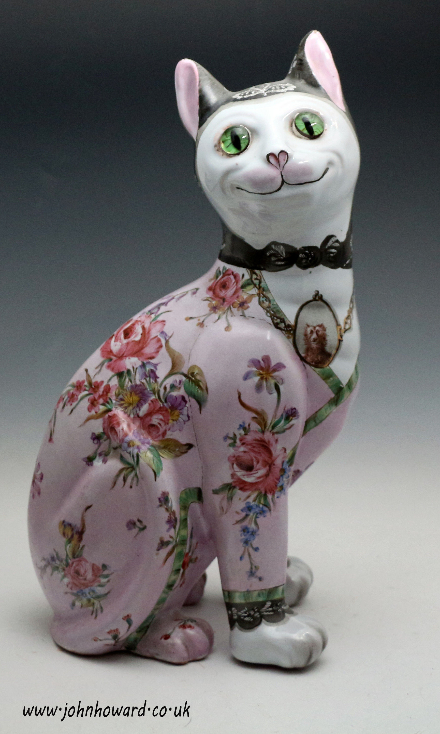 Galle pottery figure of a seated cat with glass eyes, Nancy France c19oo