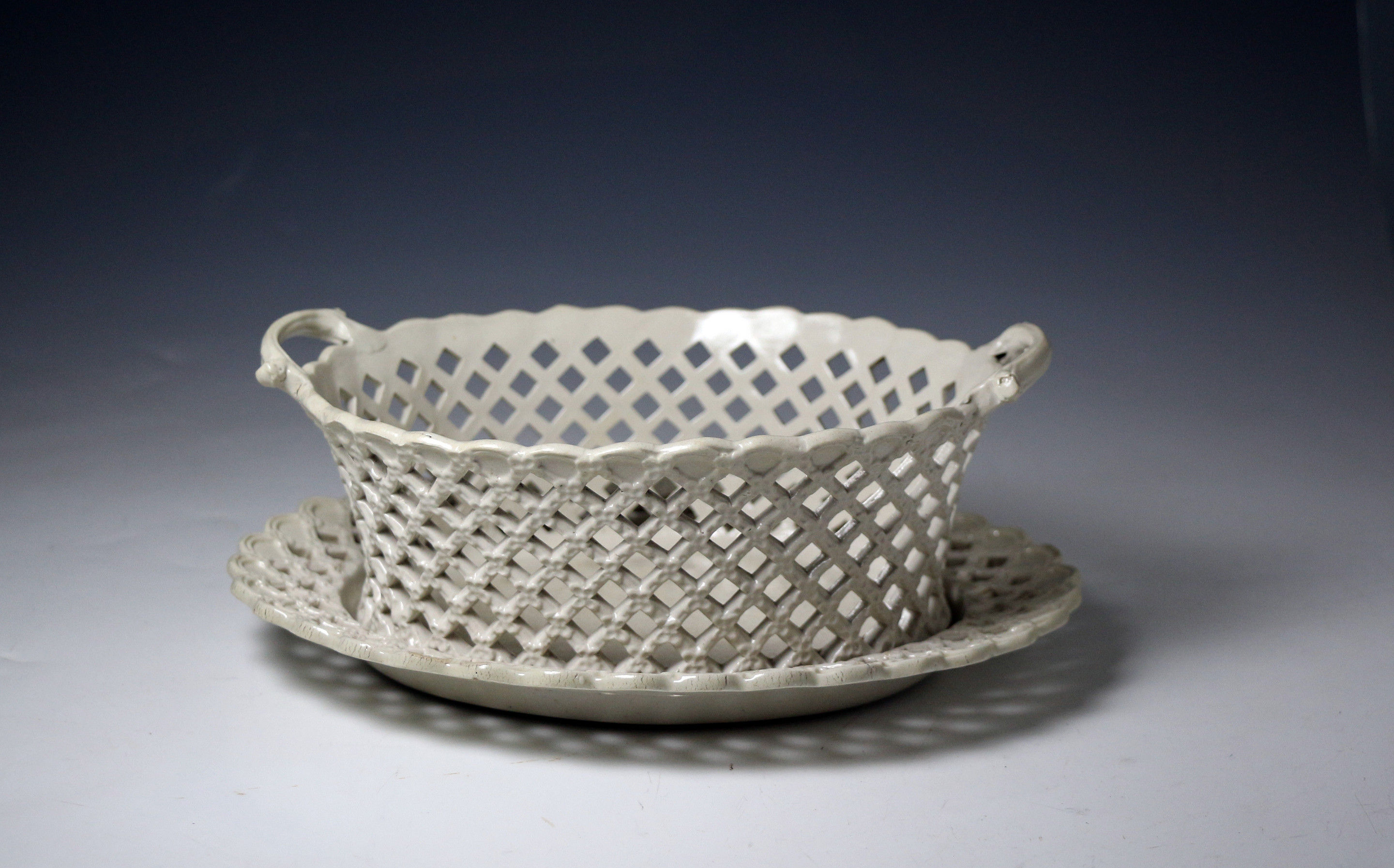 Staffordshire pottery saltglaze poittery basket and stand antique period mid 18th century English