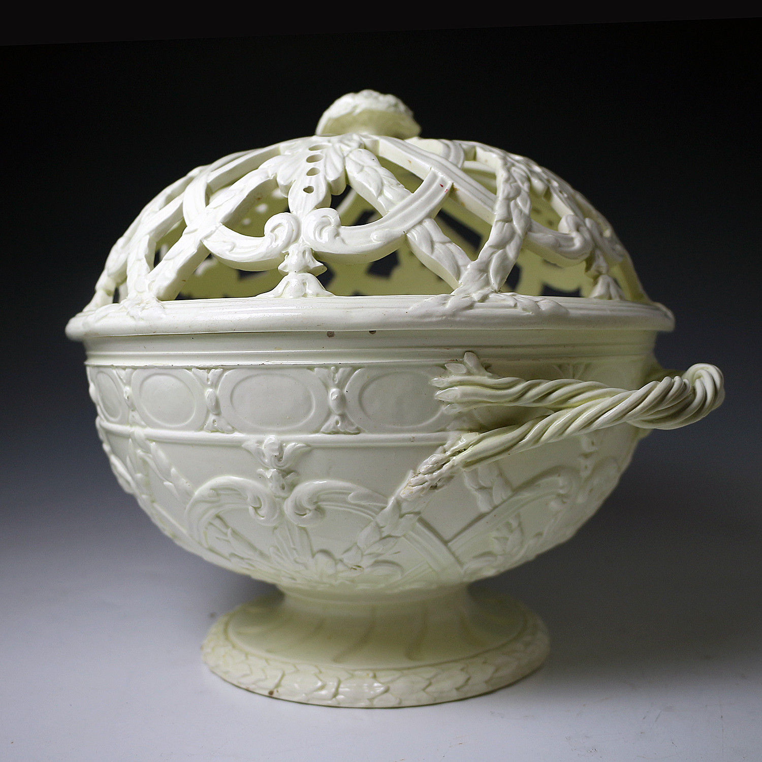 Antique late 18th century pottery  Wedgwood Orange Basket in creamware