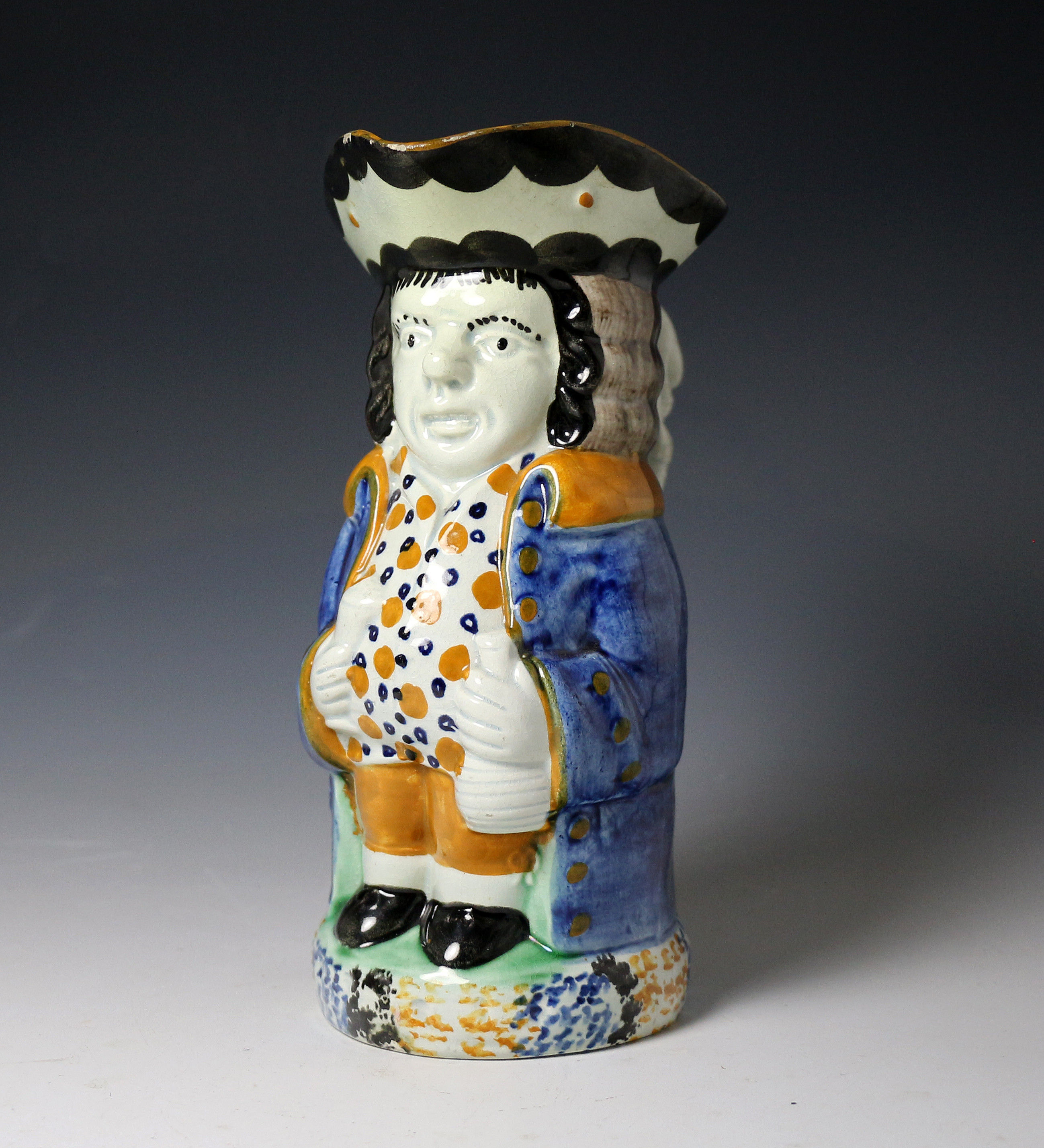 Antique English Prattware pottery Toby Jug early 19th century