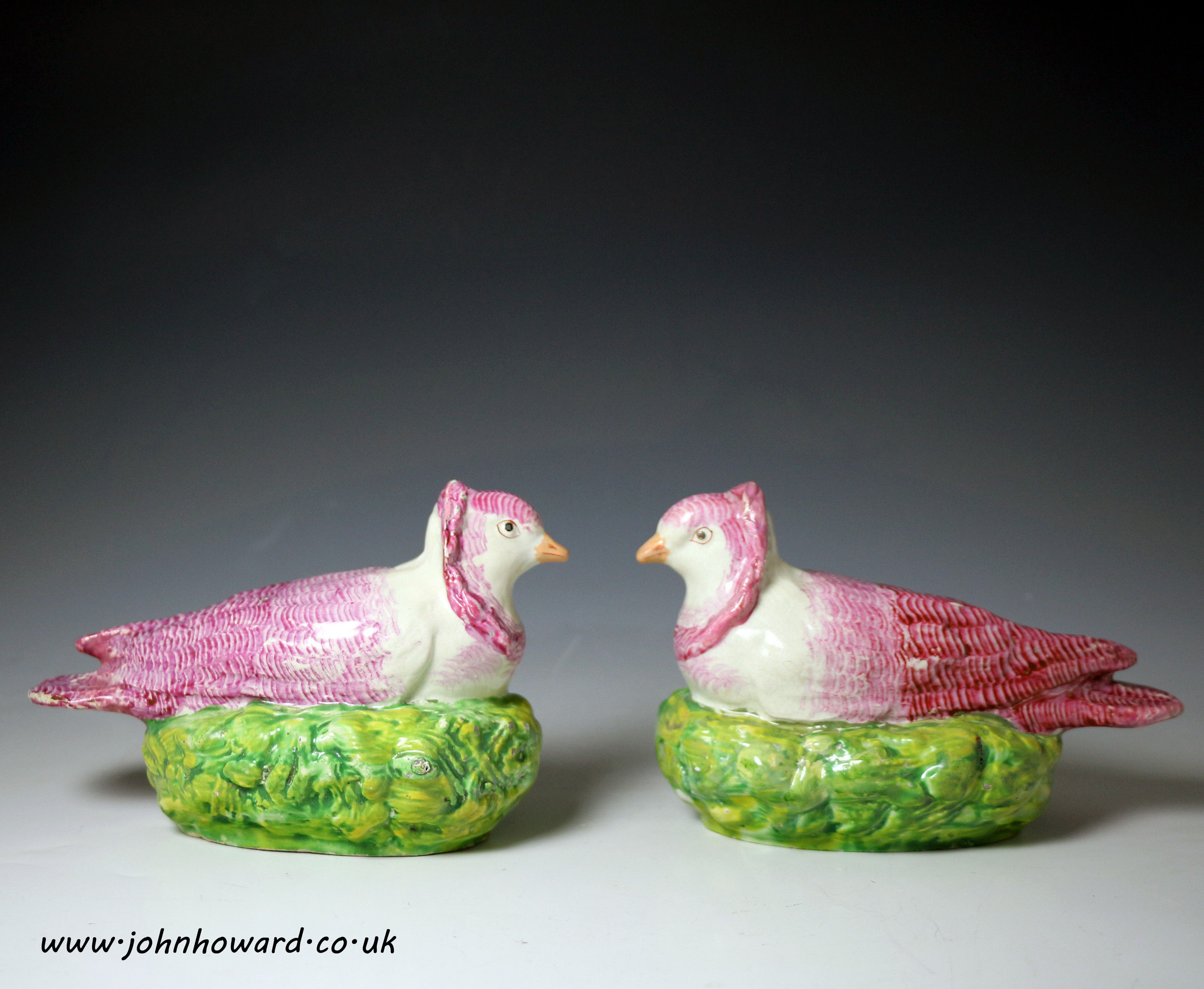 Antique Staffordshire pottery figures of doves pearlware early 19th century