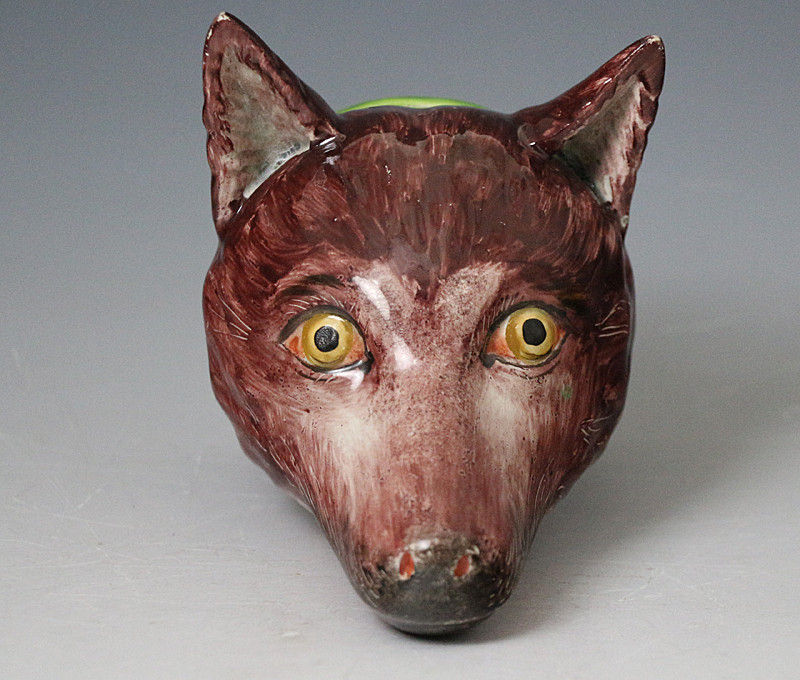Fox Head pearlware pottery stirrup cup early 19th century Staffordshire.