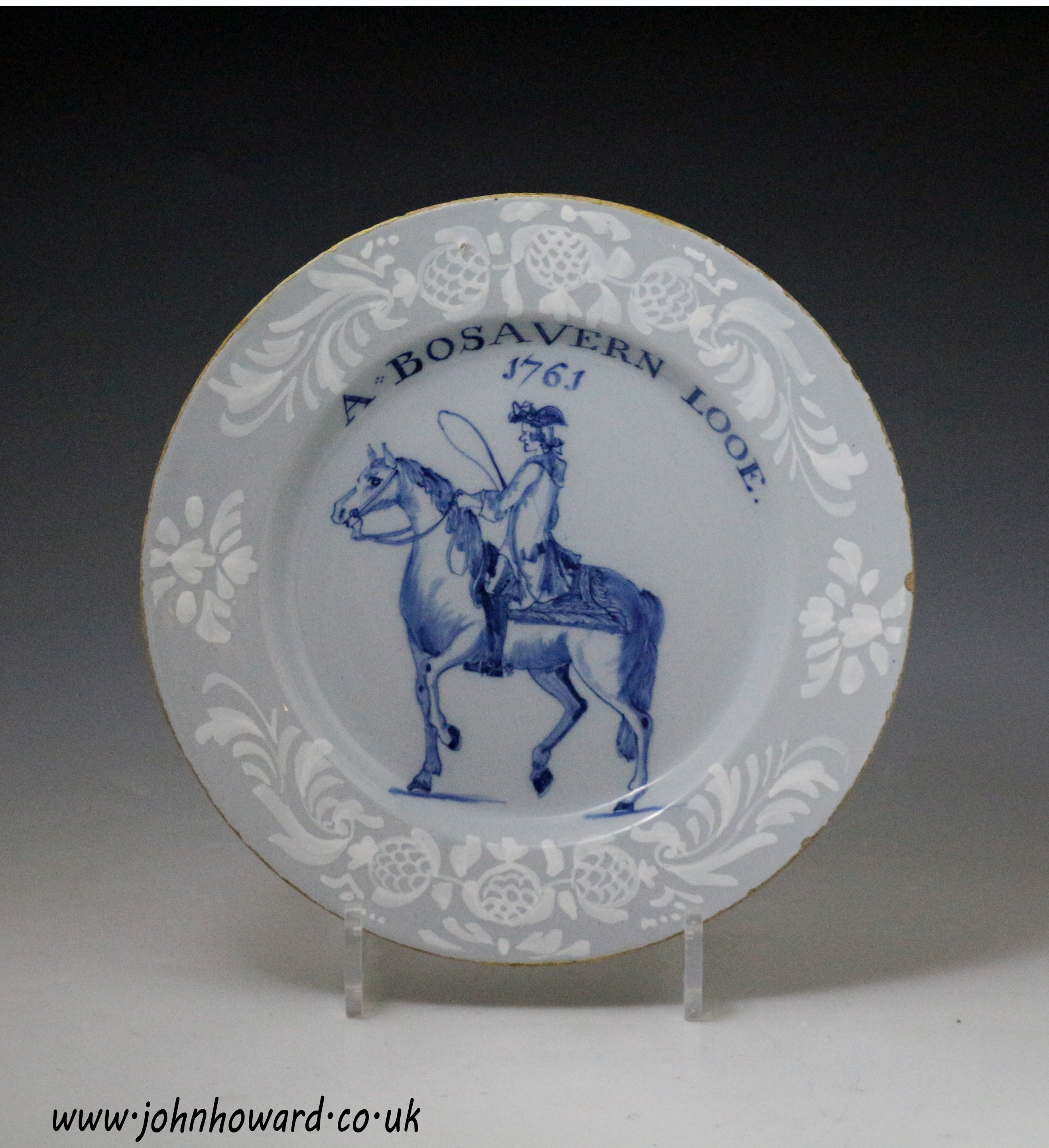 English delftware named and dated plate dated 1761. Bristol Delftworks .