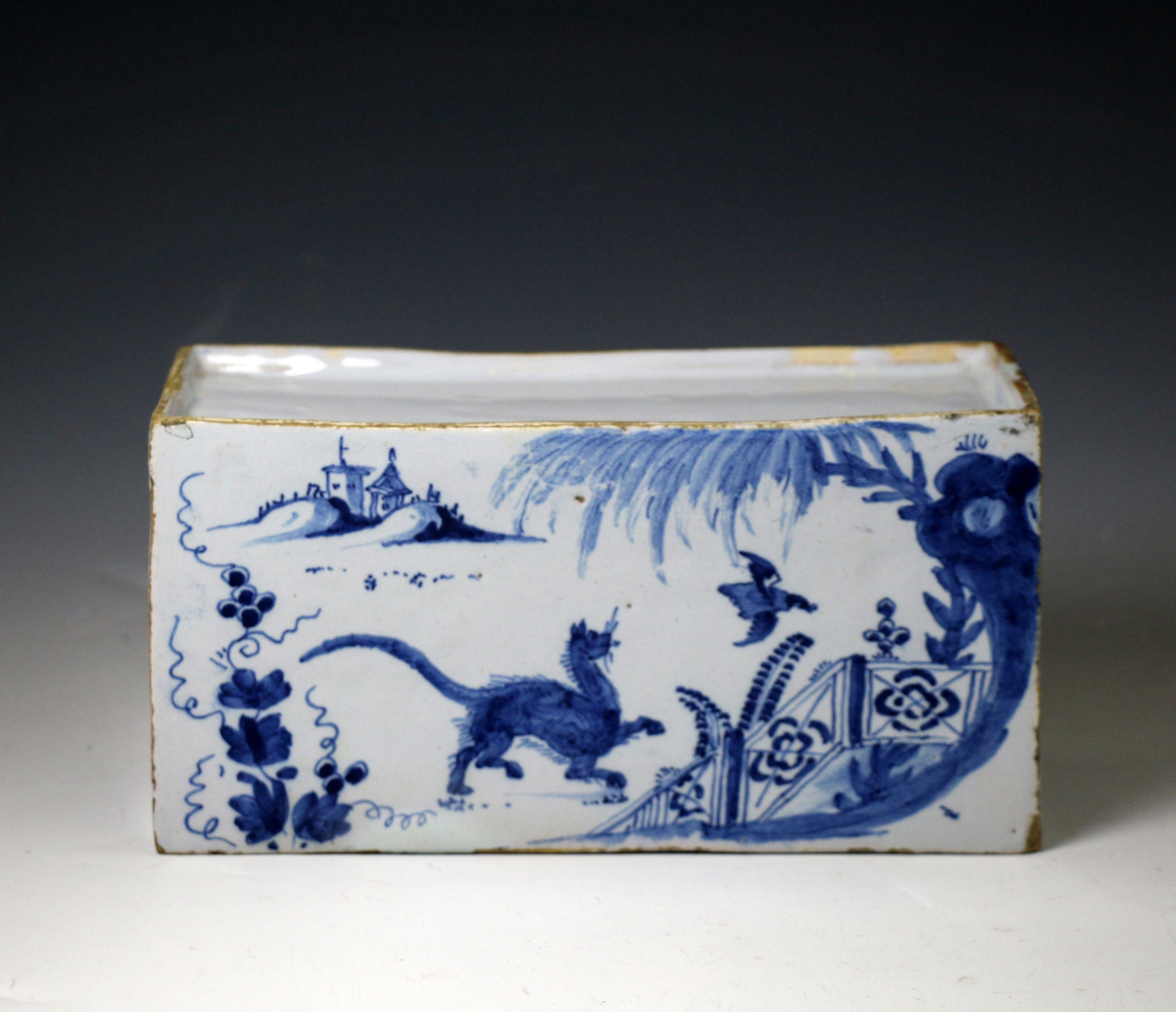 Period English delftware flower brick large size Bristol Pottery circa 1740