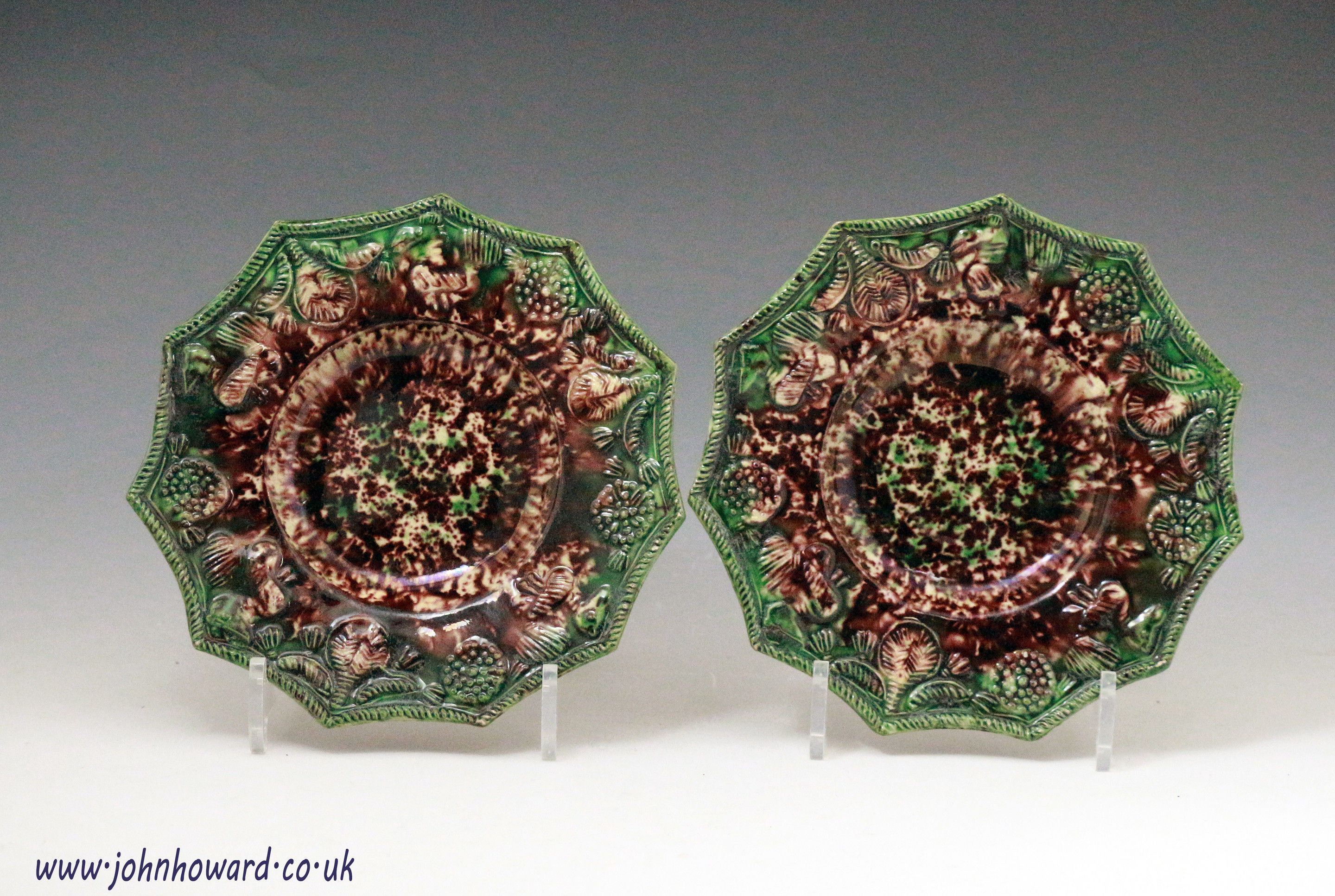 Antique English pottery Thomas Whieldon type dishes, Staffordshire 18th century