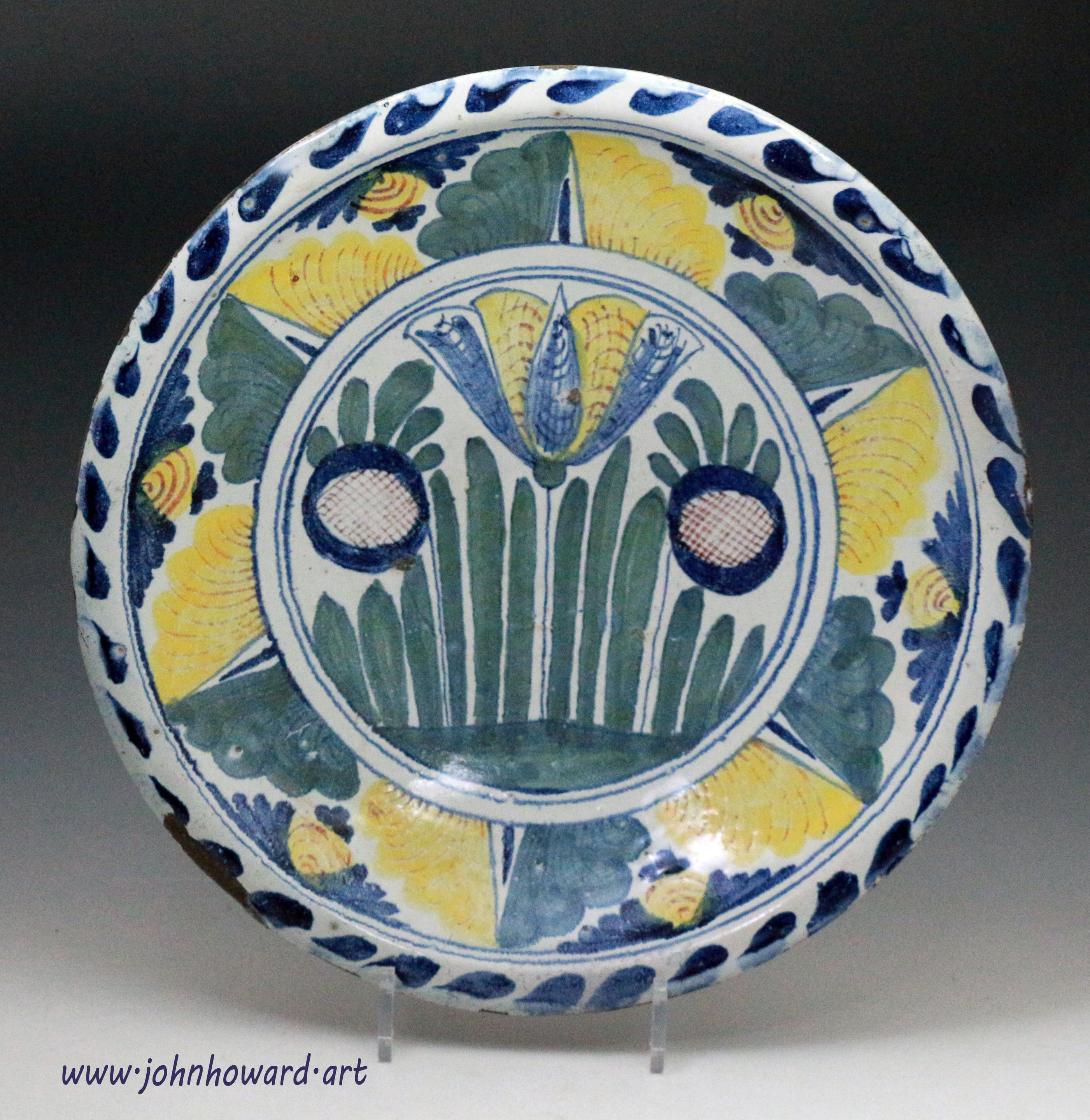 English Delftware blue dash Tulip Charger Bristol or Brislington early 18th century