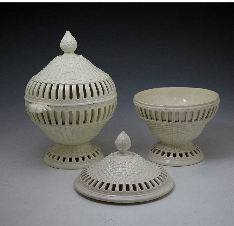 Antique English creamware pottery comports late 18th century