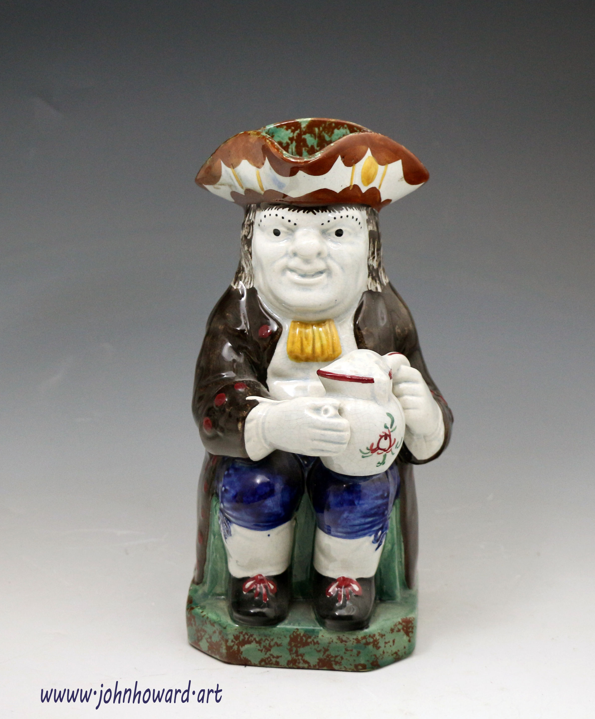 Antique English pottery Toby Jug, Yorkshire early 19th century