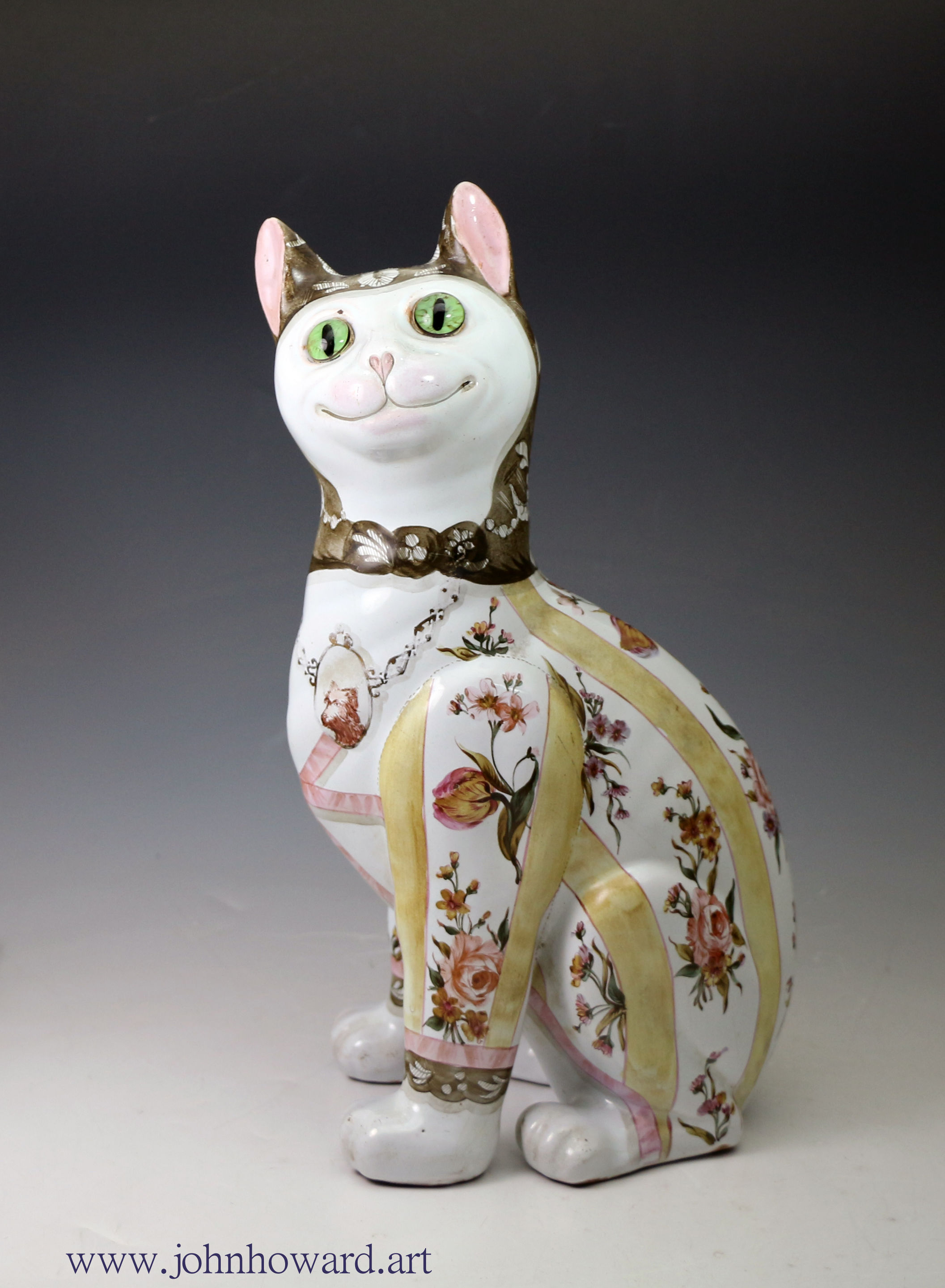 Galle Pottery cat with glass eyes signed original example circa 1900 Nancy France