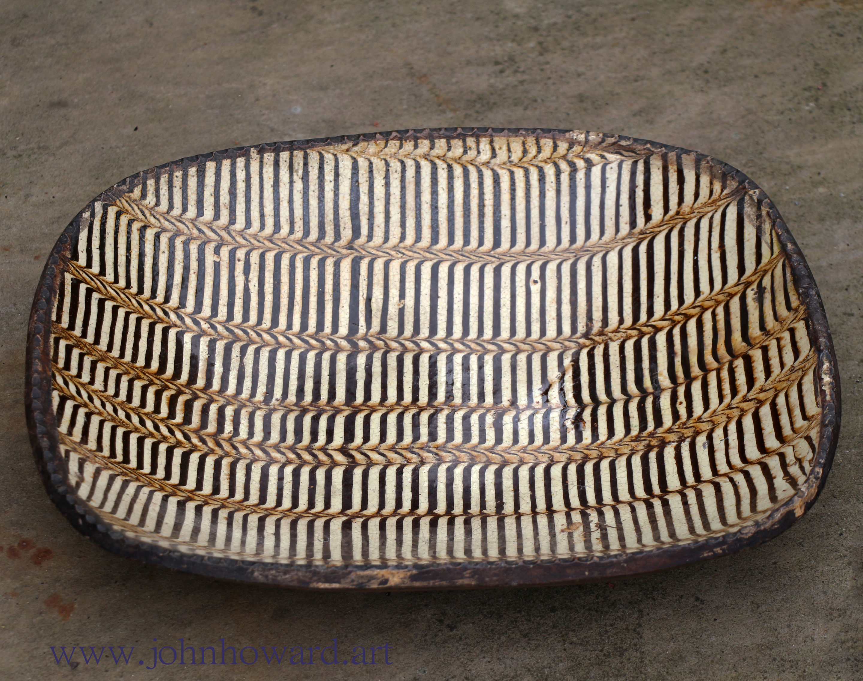 Slipware  earthenware dish comb decorated English late 18th century antique period.