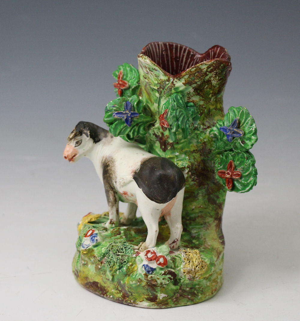 Staffordshire pottery  bocage tree trunk figure of a cow, early 19th century period England