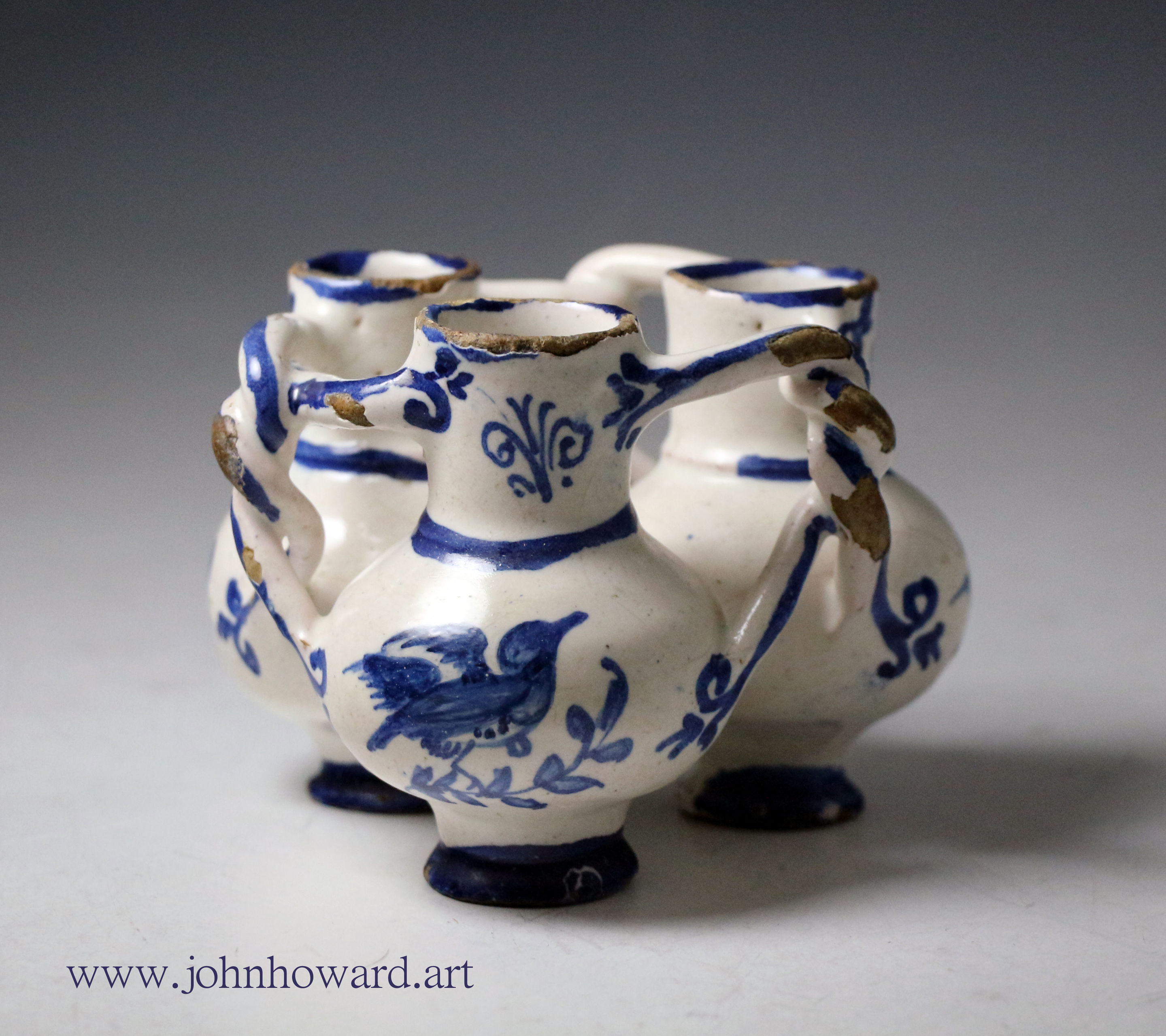 English early  delftware fuddling cup London 1630-1650 exceptional rarity