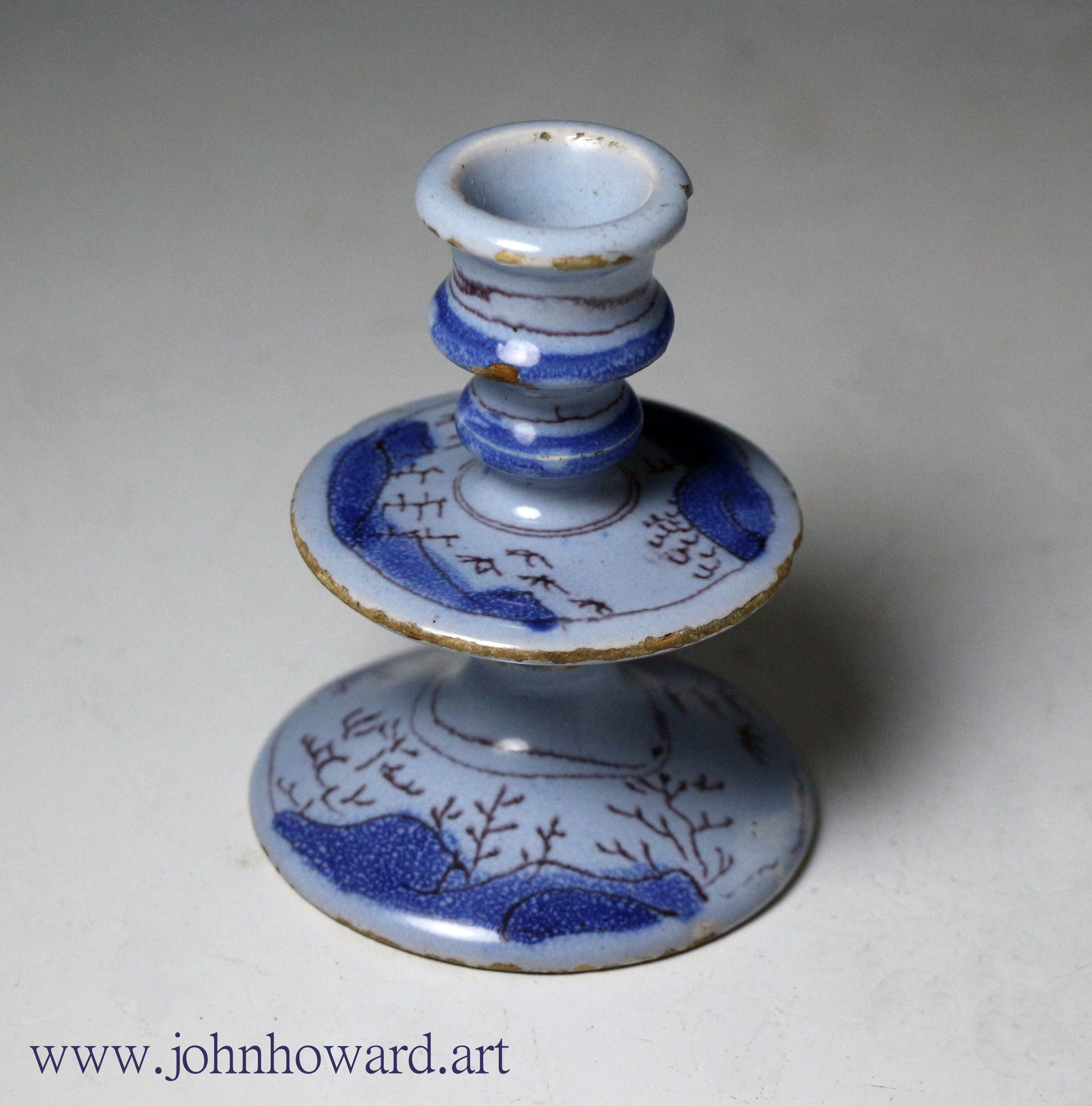 English delftware candlestick and tique period late 17th century London or Brislington Potteries