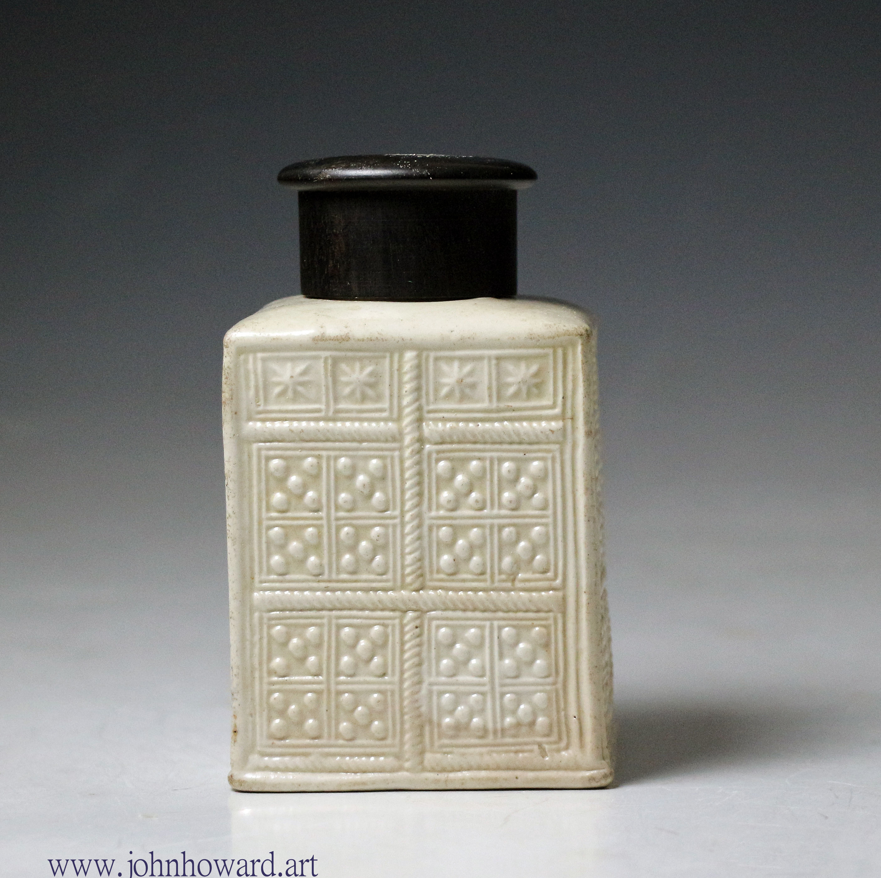 Salt- glaze stoneware tea caddy. Staffordshire England mid 18th century.