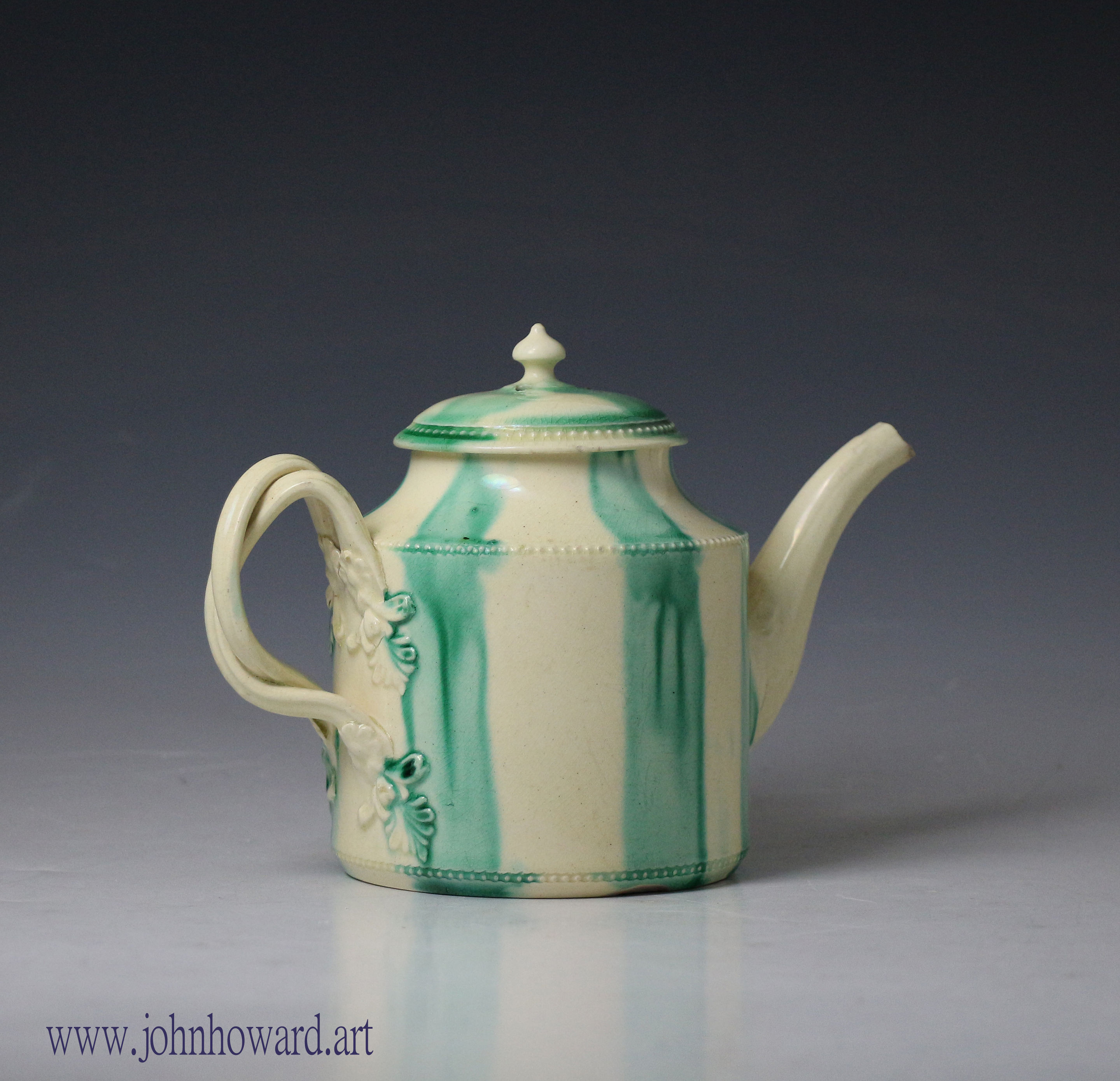 Antique English creamware pottery teapot 18th century Yorkshire or Staffordshire.