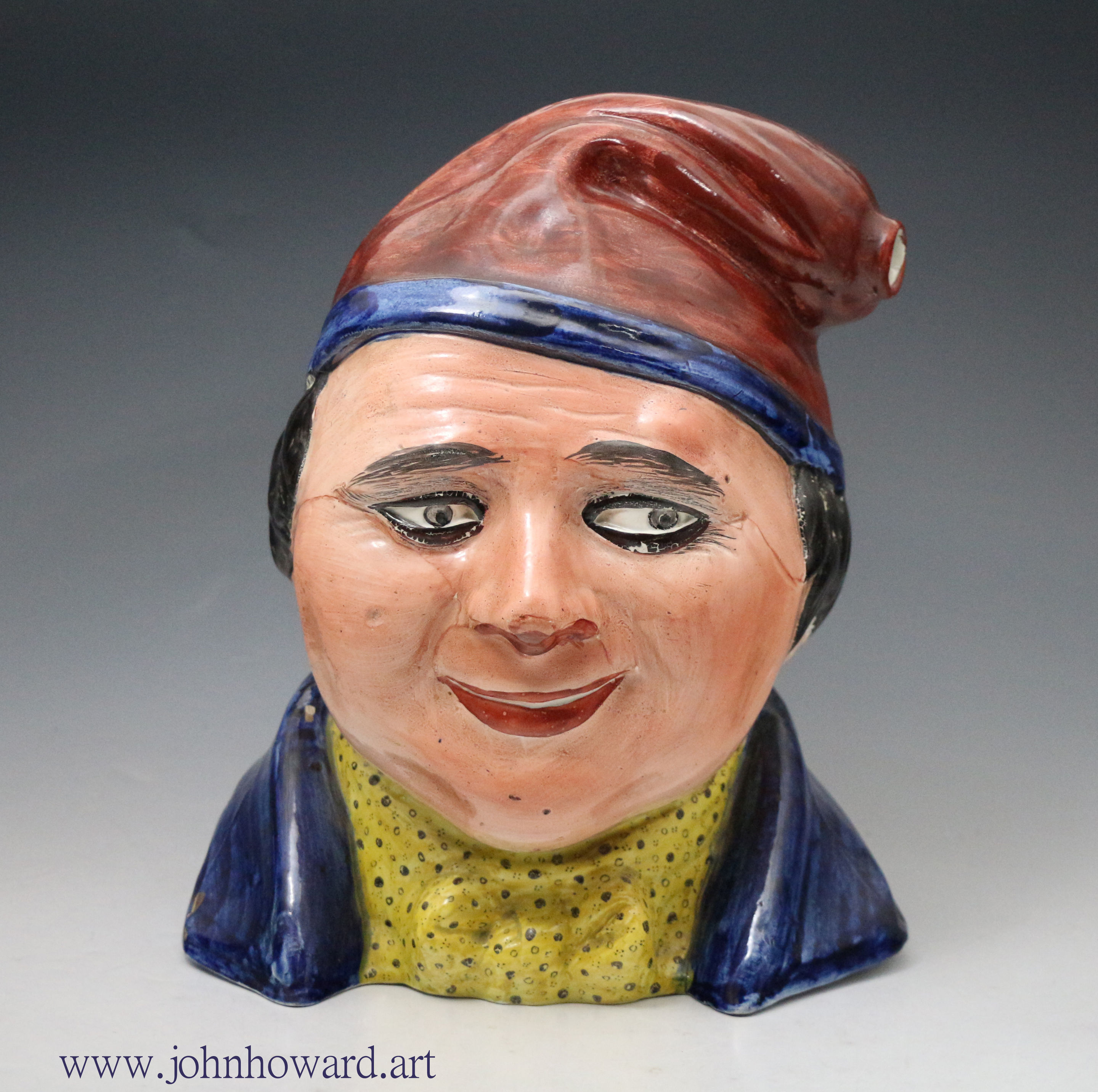 Antique pottery  large size spirit flask in the form of Souter Johnny, Portobello Pottery circa 1820 period.