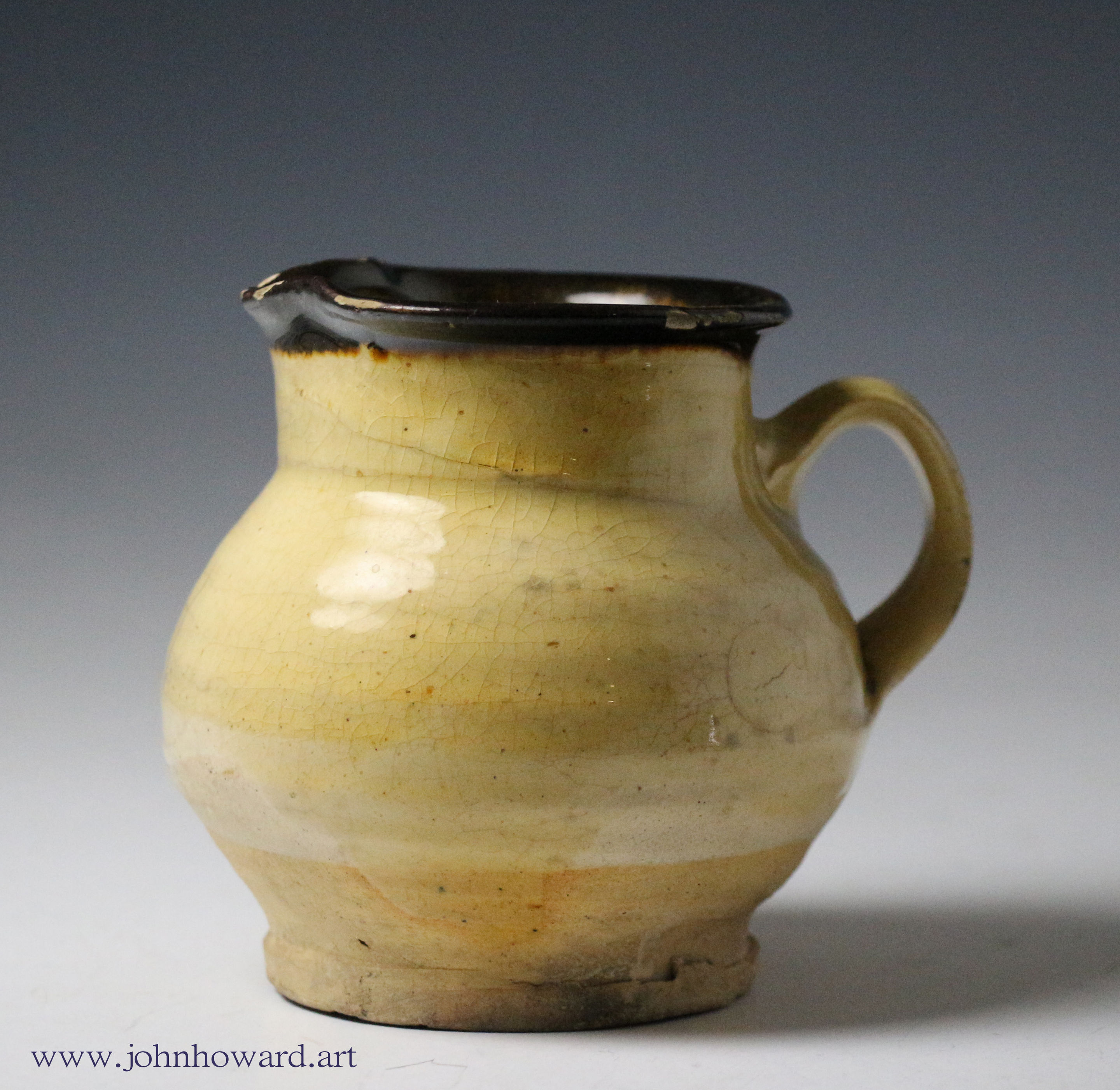 English baluster pottery mug slipware , antique period early 18th century