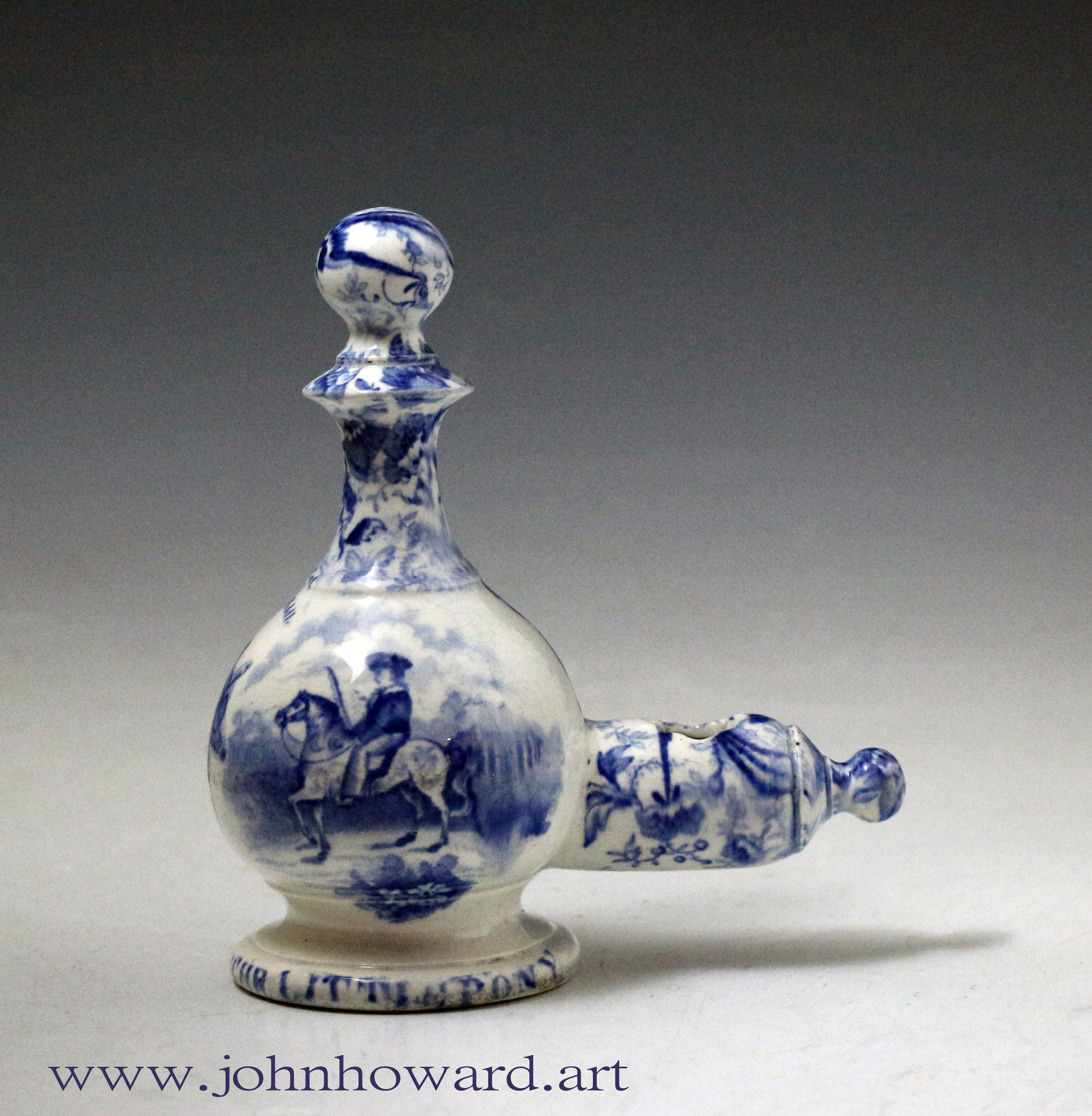 Blue and White  underglaze transfer decorated Bird Feeder, English pottery early 19th century