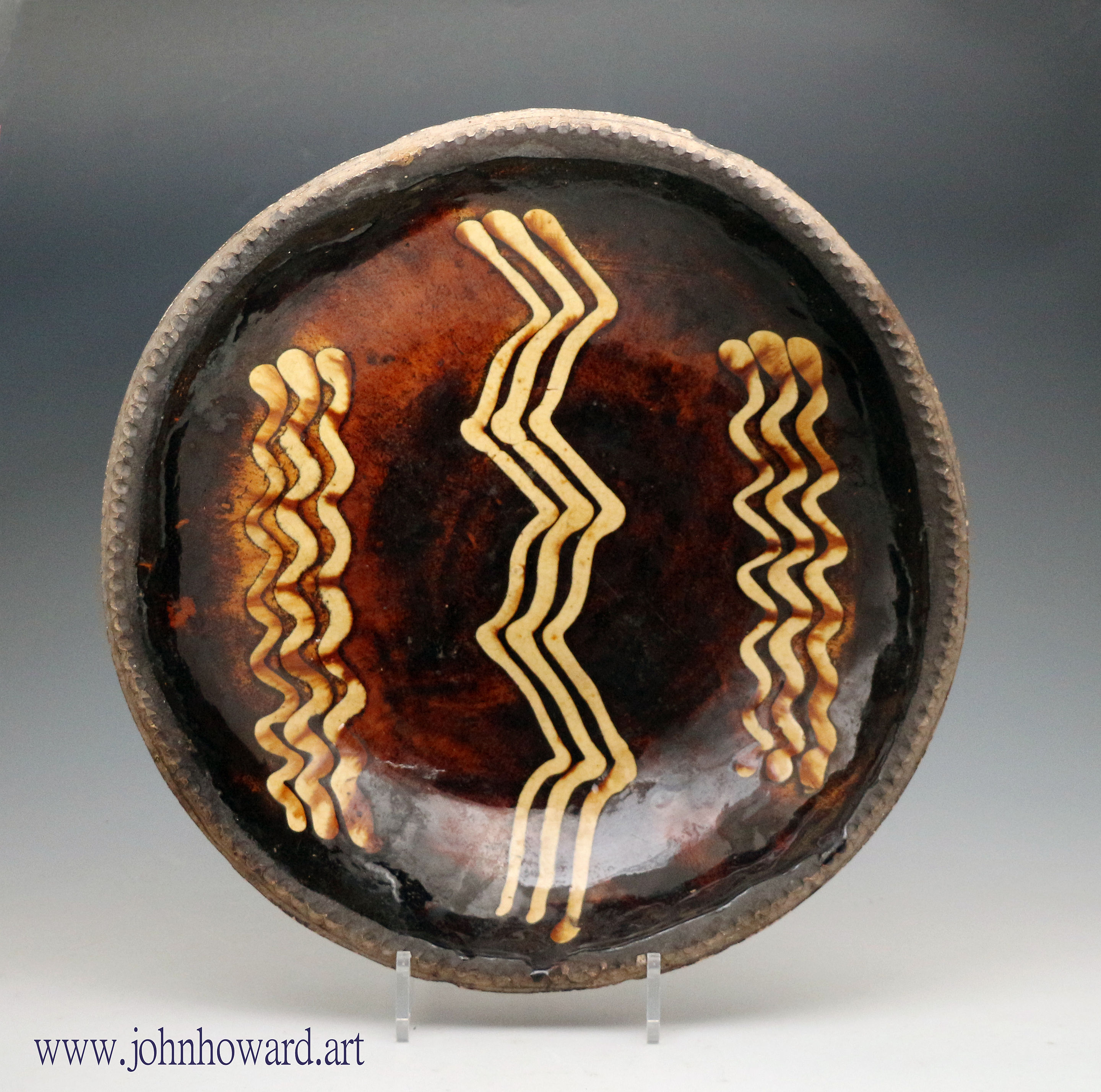 English slipware earthenware circular baking loaf  dish early 19th century