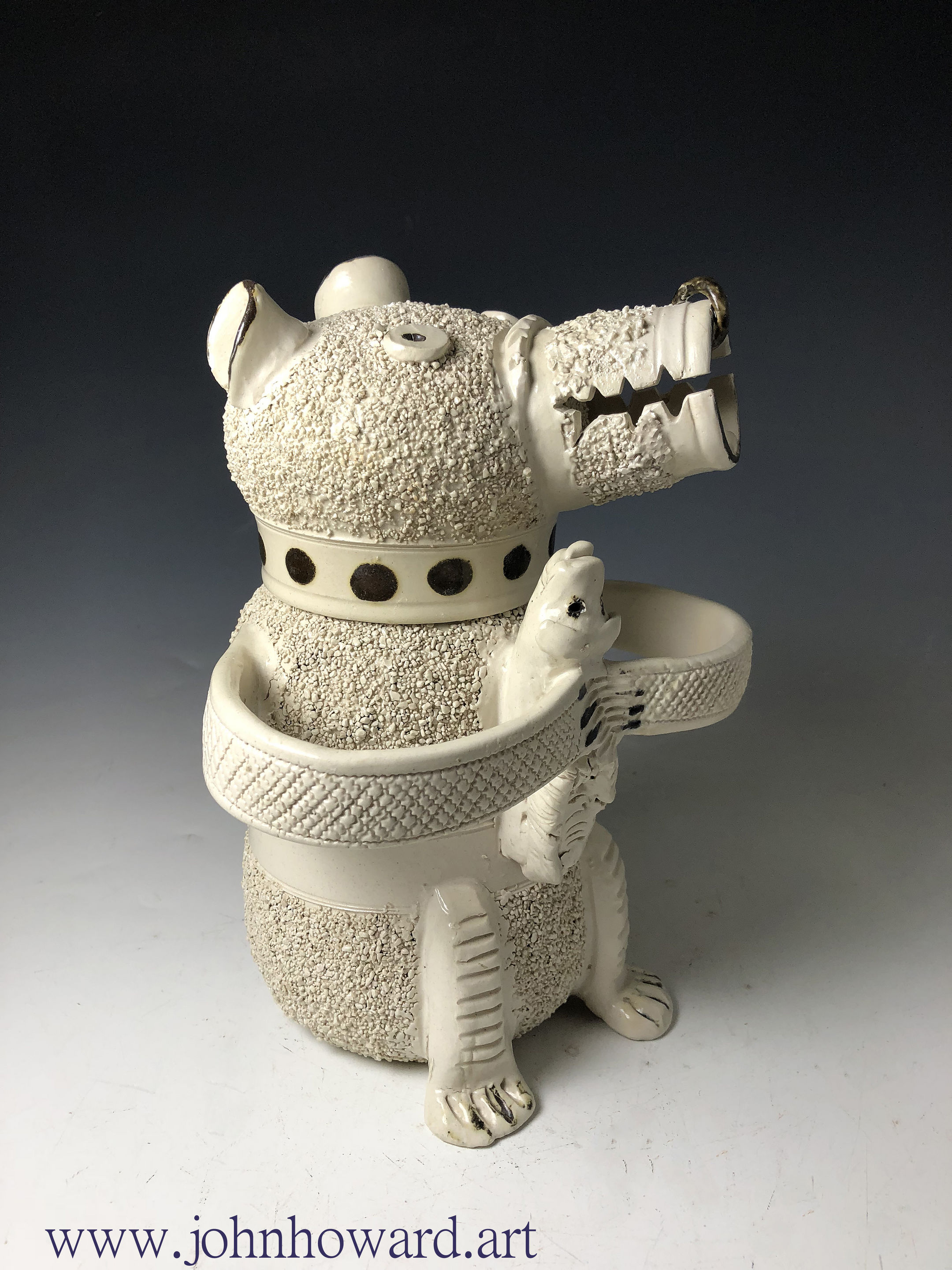 Early saltglaze stoneware pottery Bear Baiting jug mid 18th century England
