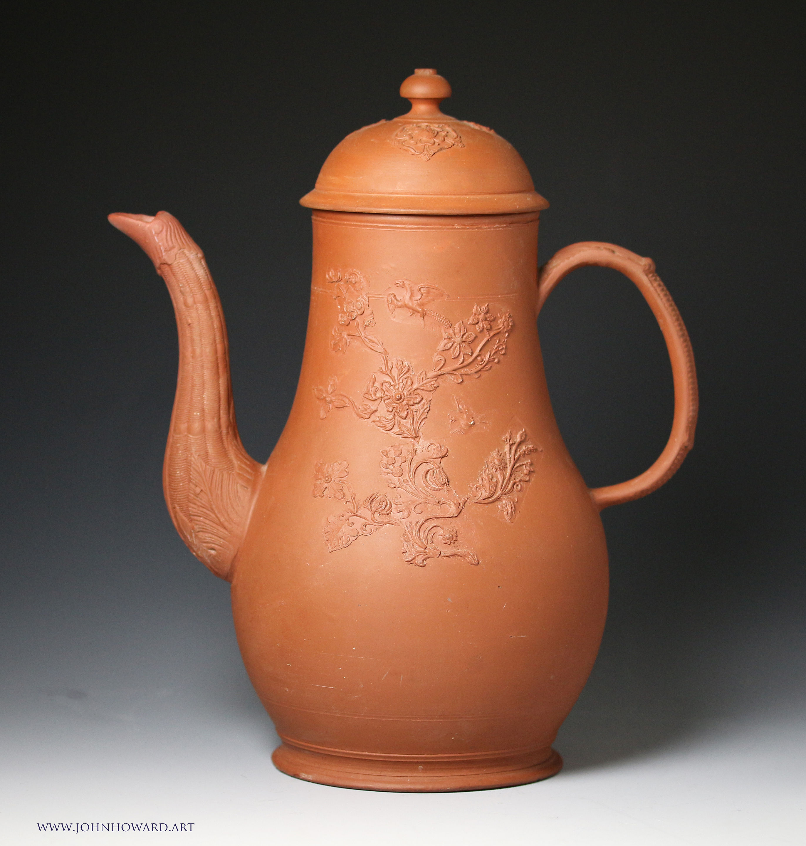 Staffordshire redware coffee pot with chinoserie decoration mid 18th centruy antique period