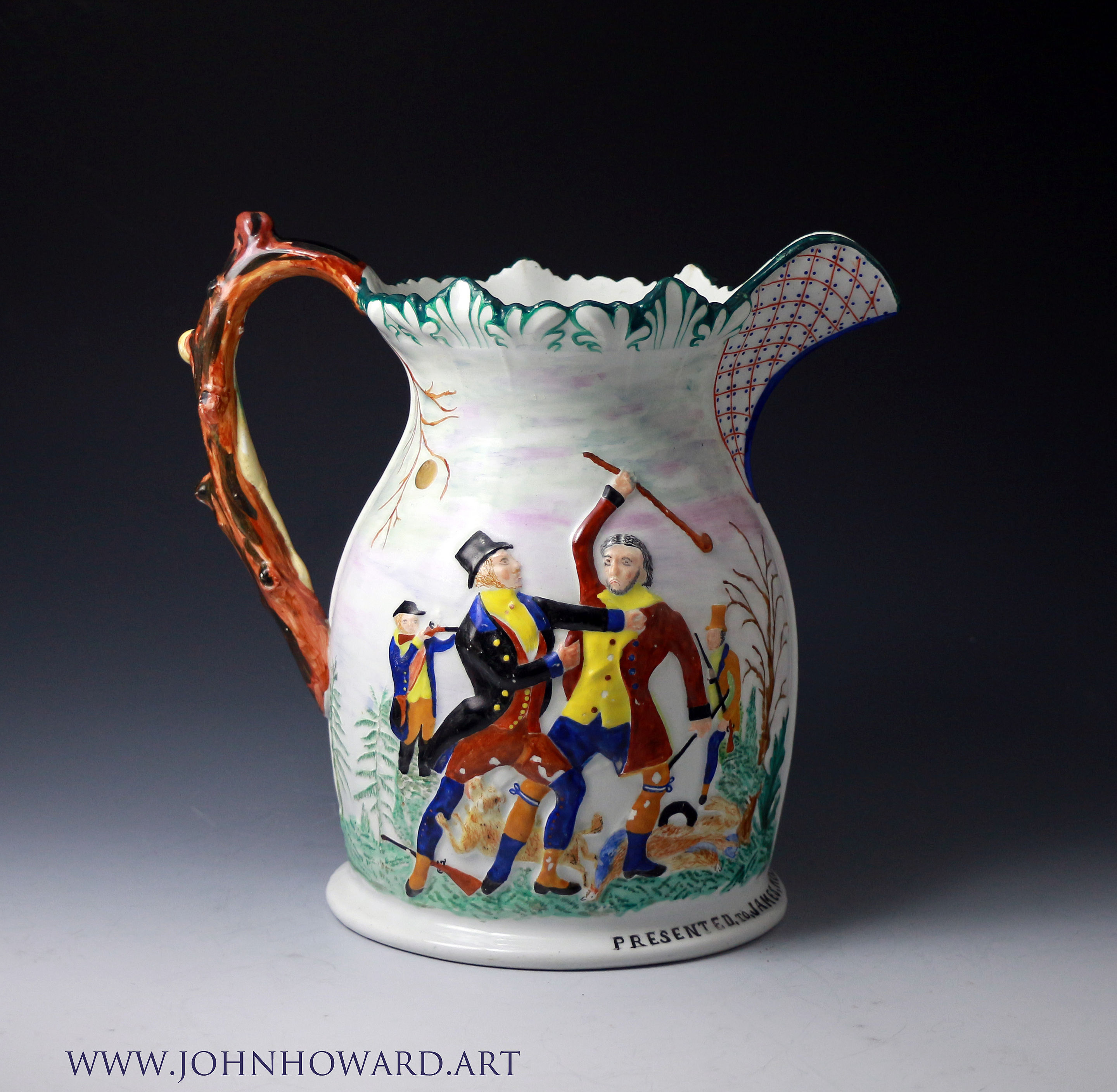 Staffordshire pottery  presentation commemorative pitcher  of Smith and Collier circa 1866 given to James Morrey.
