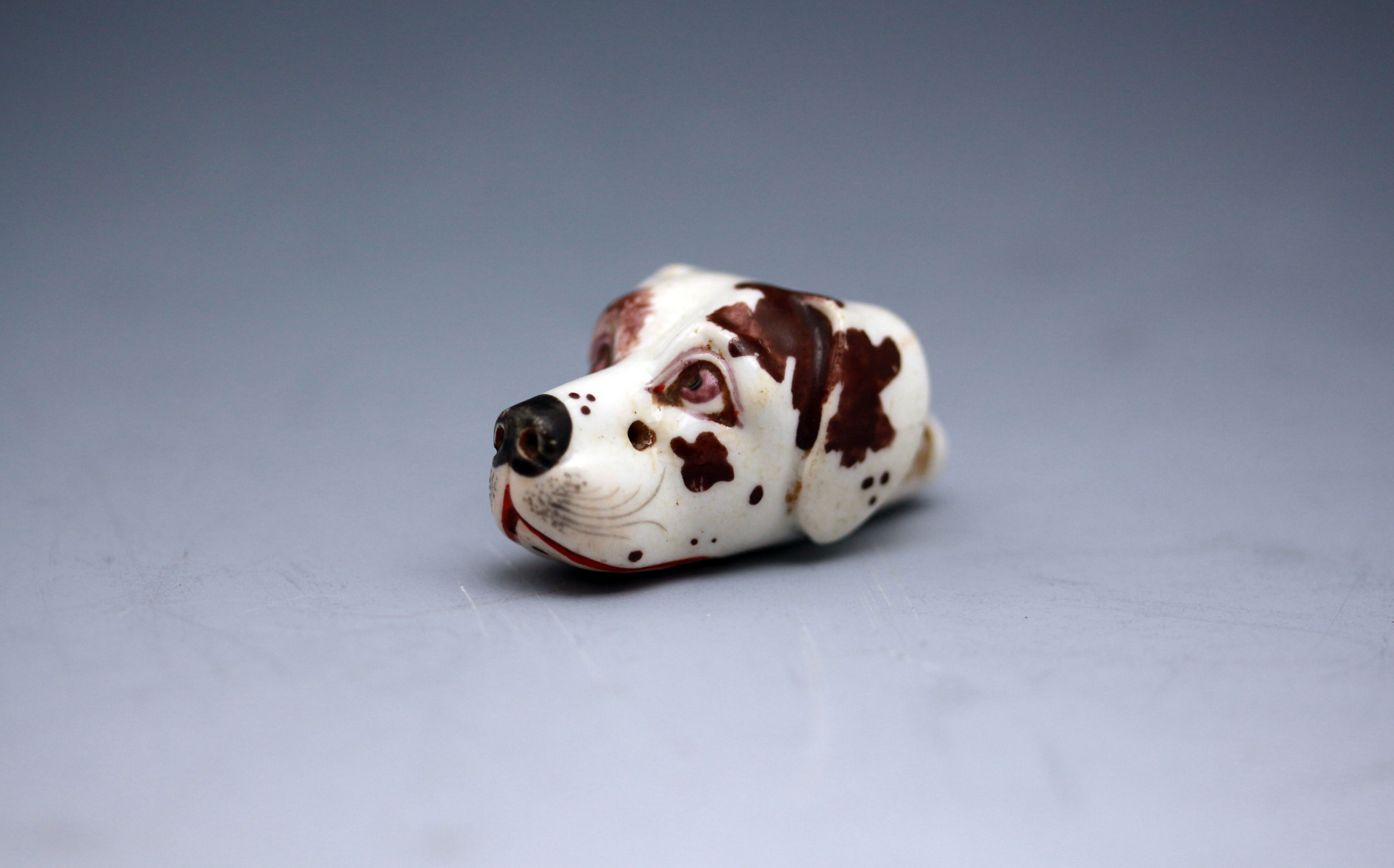 Antique hound head pottery whistle early 19th century Staffordshire England