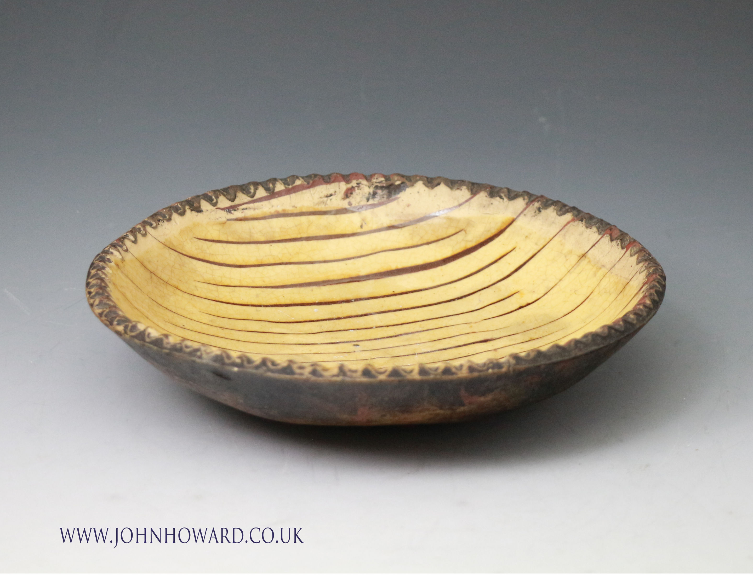 Antique Slipware earthenware circular baking dish English early 19th century period.