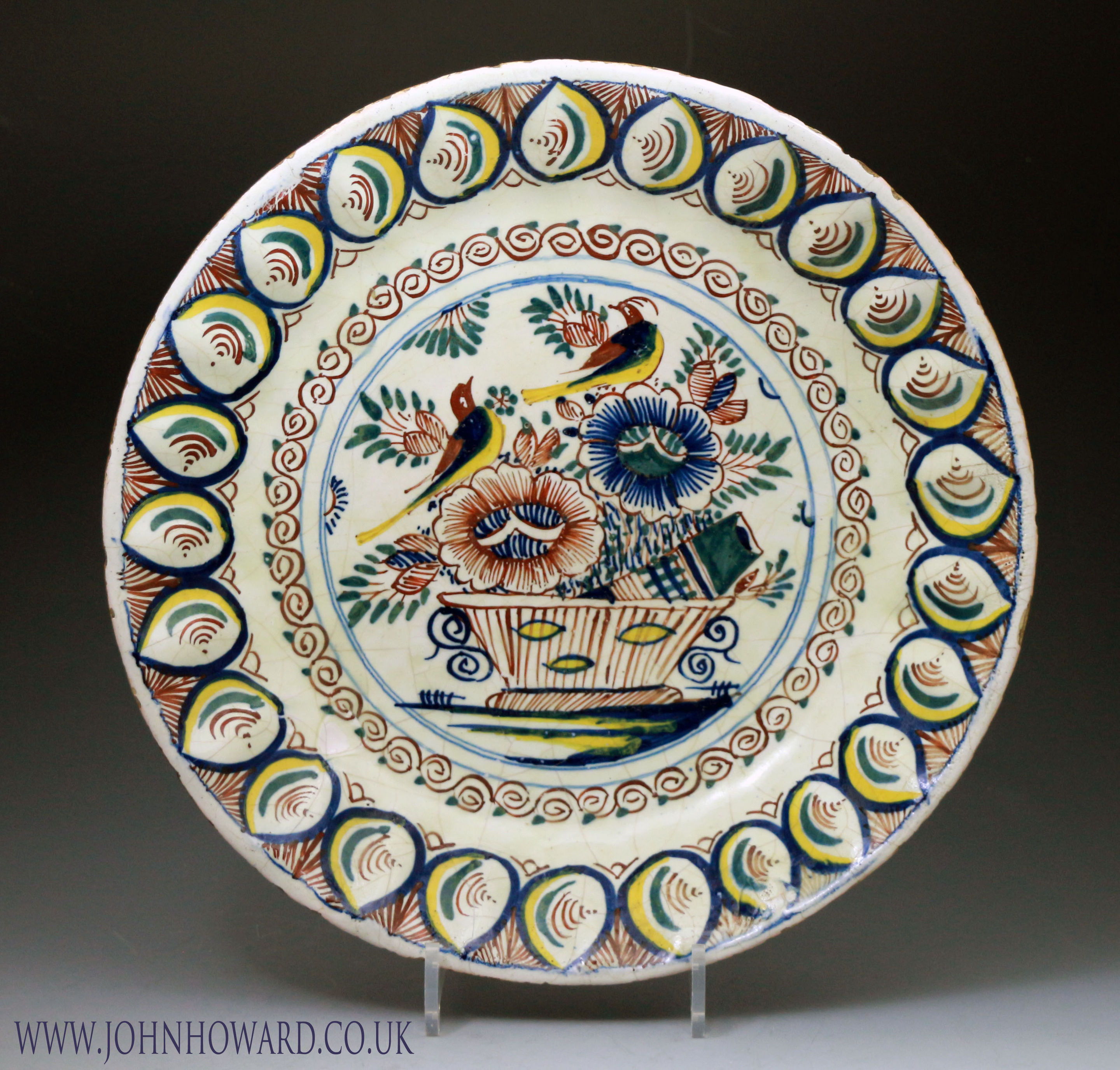 English delftware poly-chrome moulded dish. London or Bristol  circa 1705