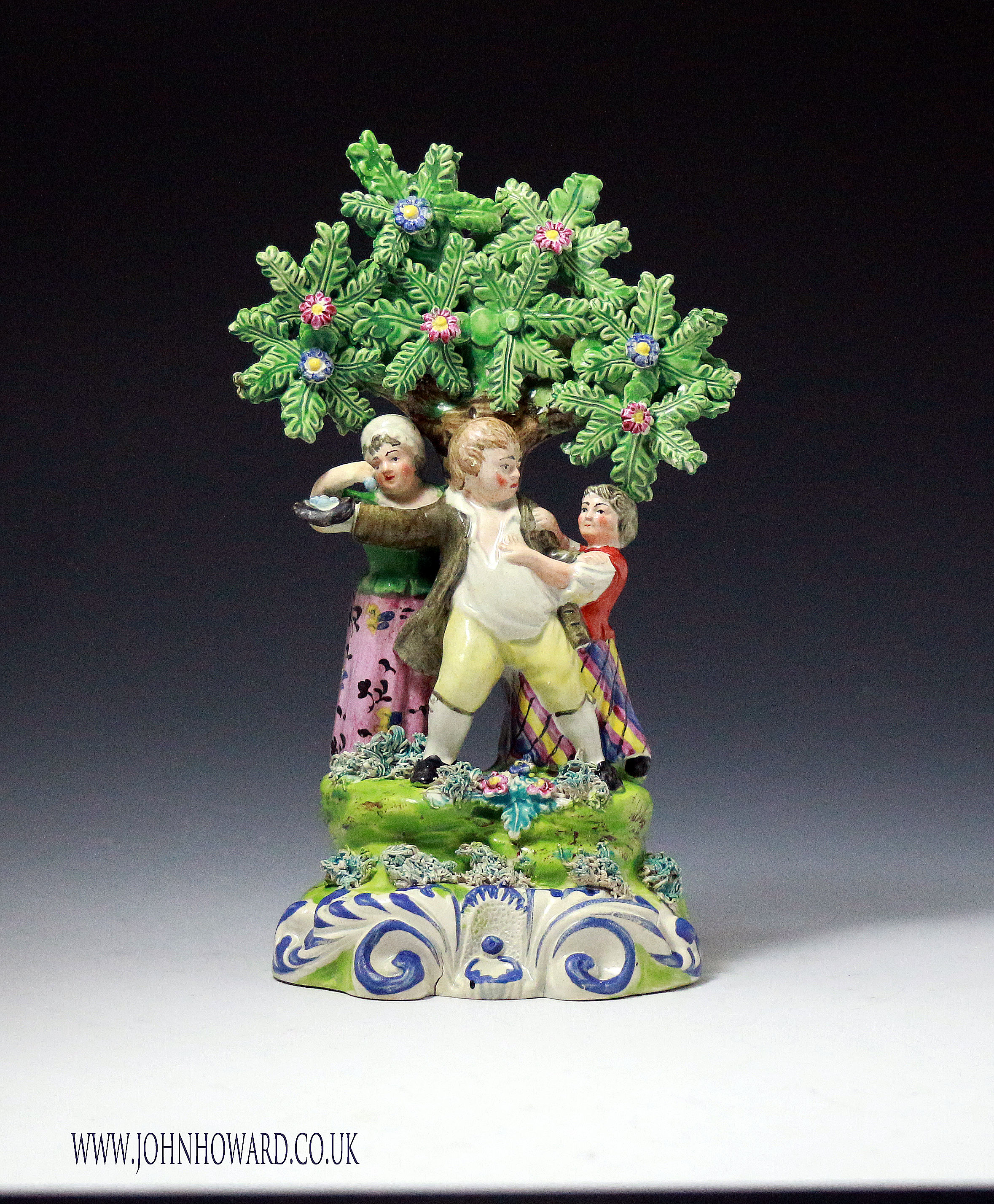 Staffordshire pottery  bocage pearlware figure group marked Walton, antique period early 19th century England