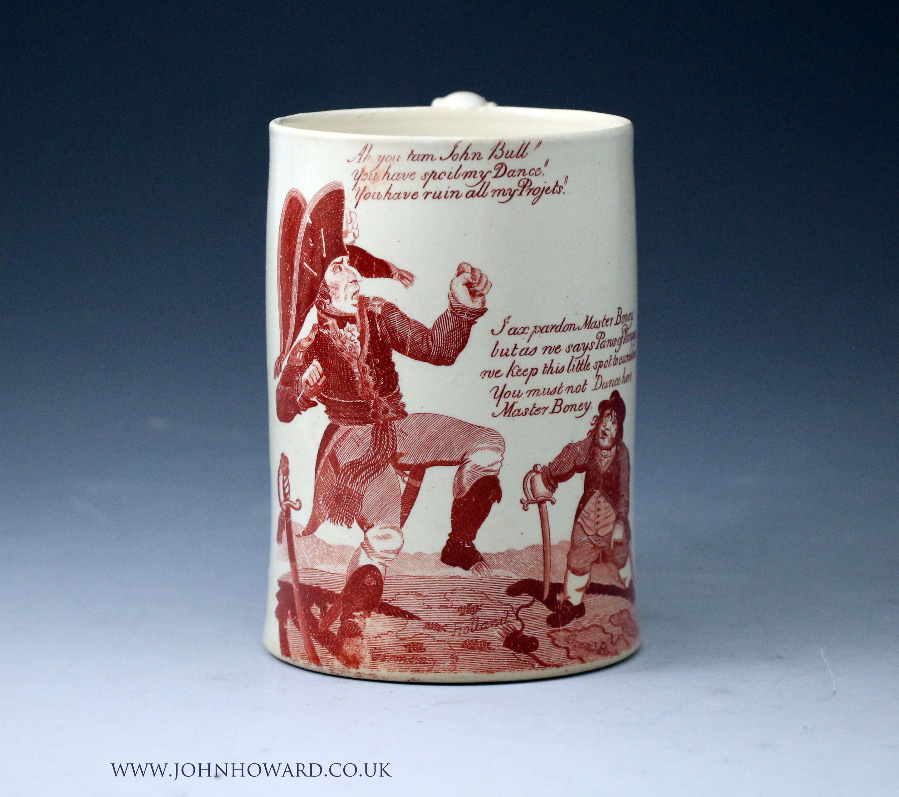 English creamware pottery Napleon cartoon tankard early 19th century