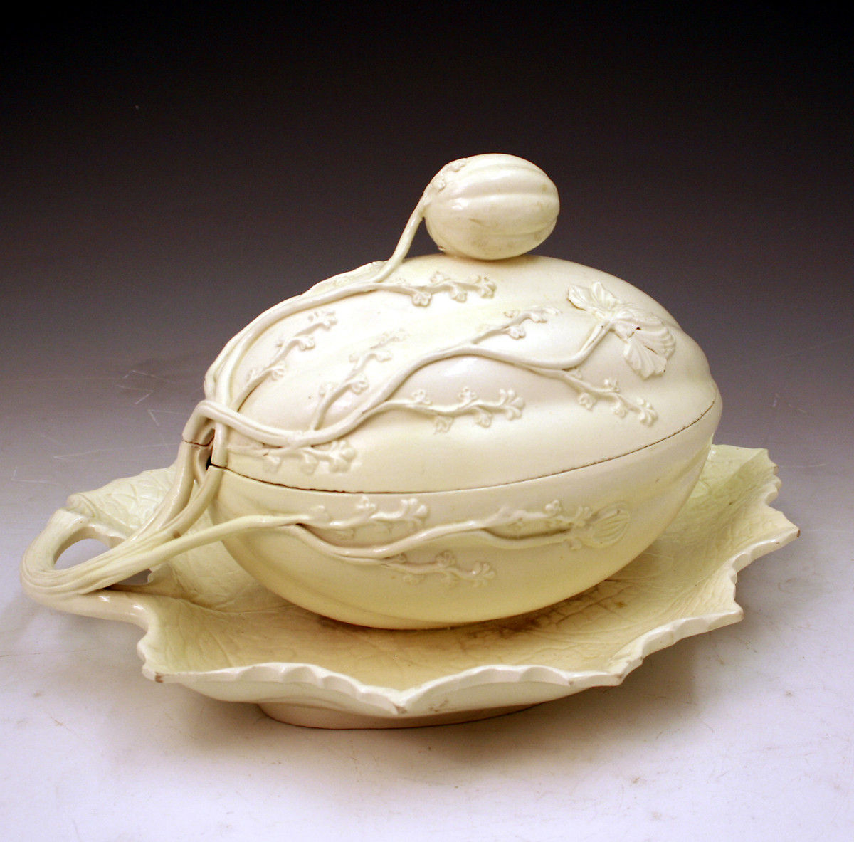 Antique English creamware pottery melon tureen 18th century