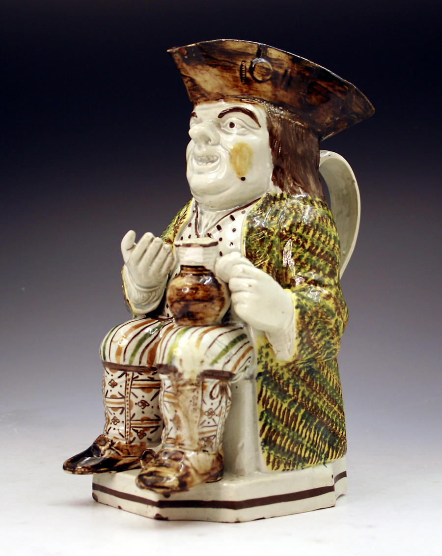 Antique English pottery toby jug in coloured glazes c1790