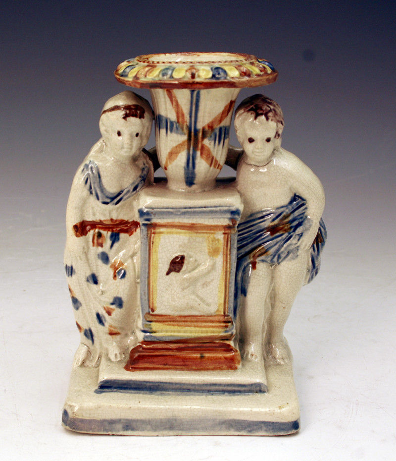 ANTIQUE ENGLISH POTTERY PRATTWARE CANDLE HOLDER