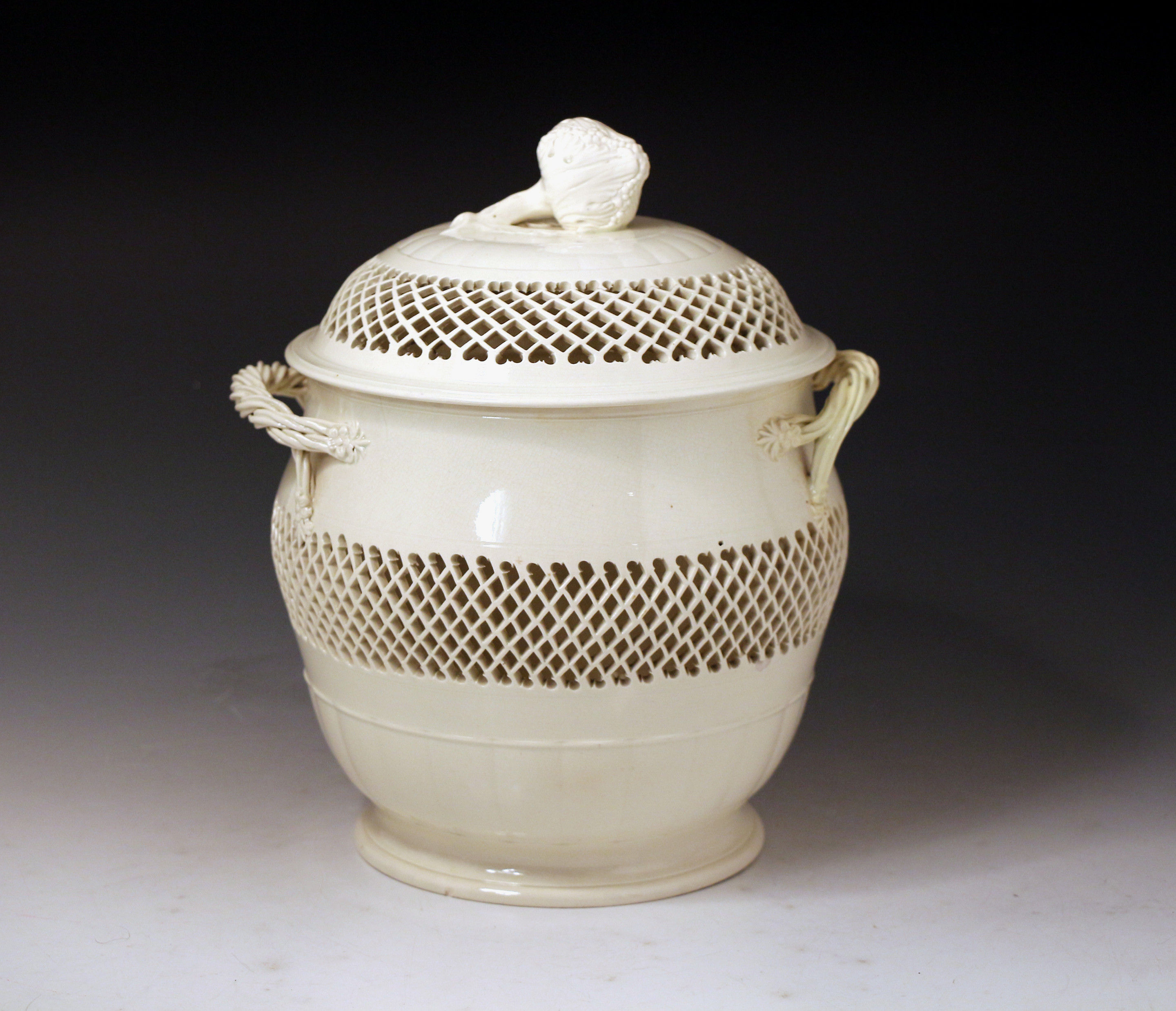 English creamware pottery lidded jar and cover, Probably Leeds Pottery c1780