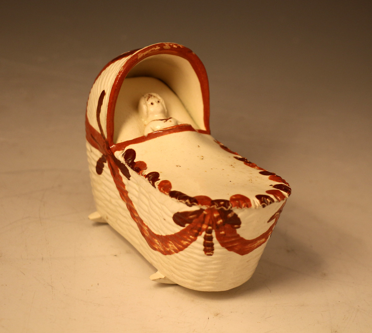 English pottery cradle with baby Bovey Tracey Pottery late 18th century