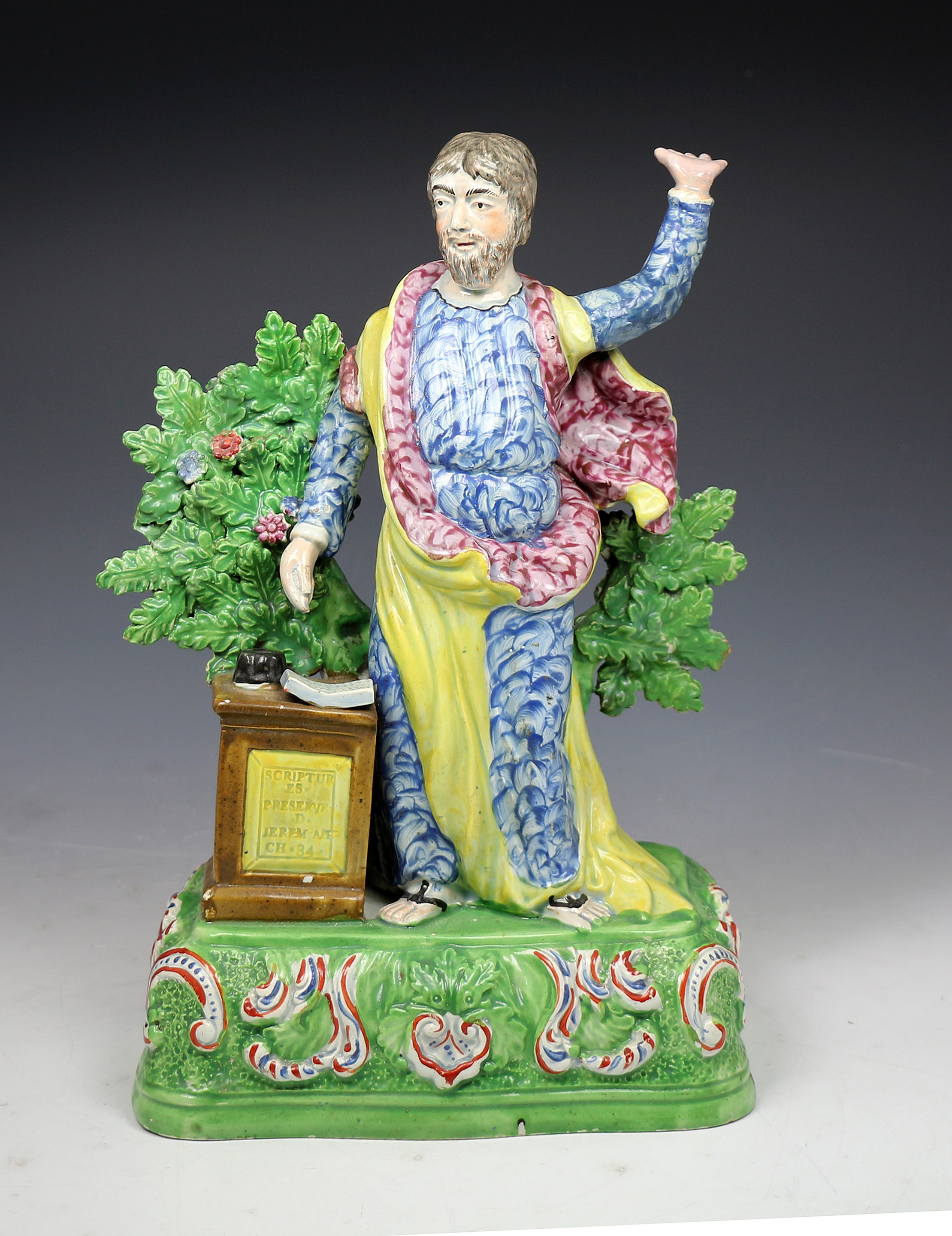Staffordshire pottery religious figure of Jeremiah with bocage circa 1820